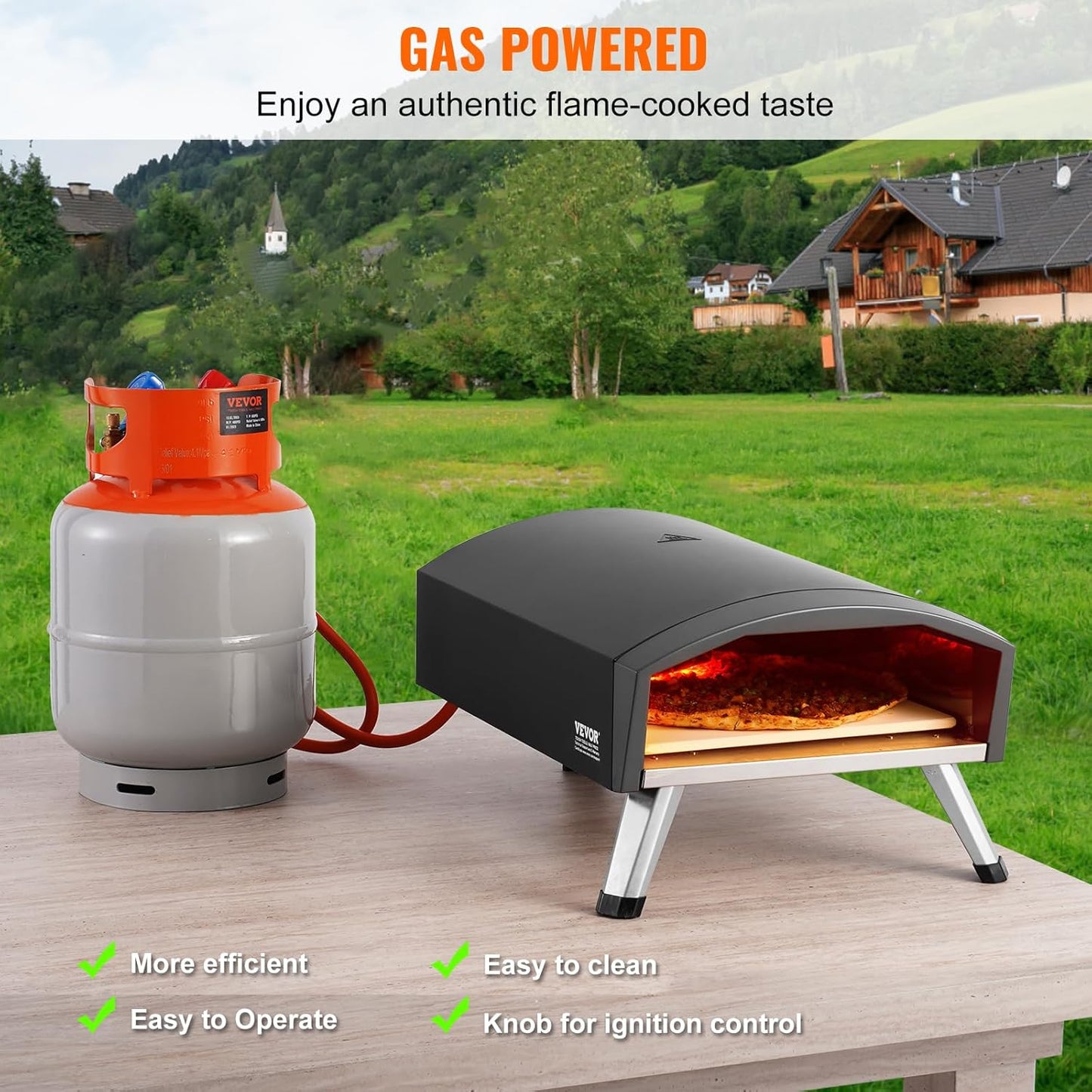 VEVOR Propane Outdoor Pizza Oven, 12 Inch Gas Pizza Maker, Portable Pizza Cooker with Thickened Pizza Stone, Carry Bag, Foldable Leg, Stainless Steel Pizza Oven for Outside Camping & Backyard