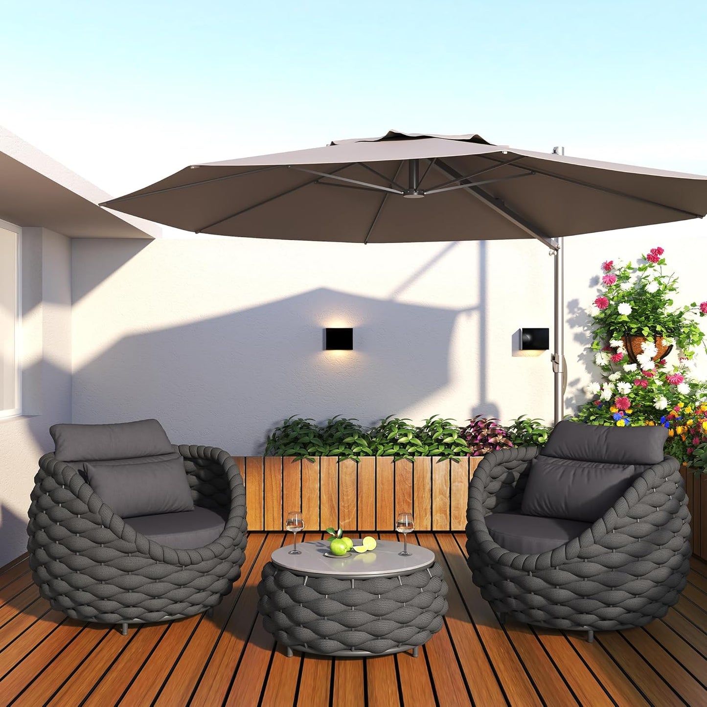 TWT 4 Pieces Patio Sofas All-Weather Rope Balcony Furniture with Cushions & Pillows, Patio Couch Outdoor Patio Furniture Set for Indoor, Balcony, Backyard, Poolside, Dark Grey