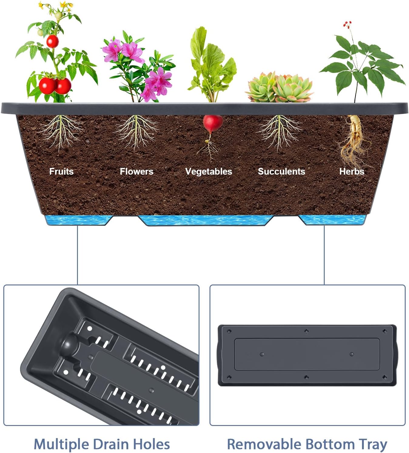 4 Tier Vertical Garden Planter Herb Garden Planter Outdoor Planters for Outdoor Plants Standing Vertical Raised Garden Bed Tiered Garden Vegetable Planter with Drainage Holes (Grey)