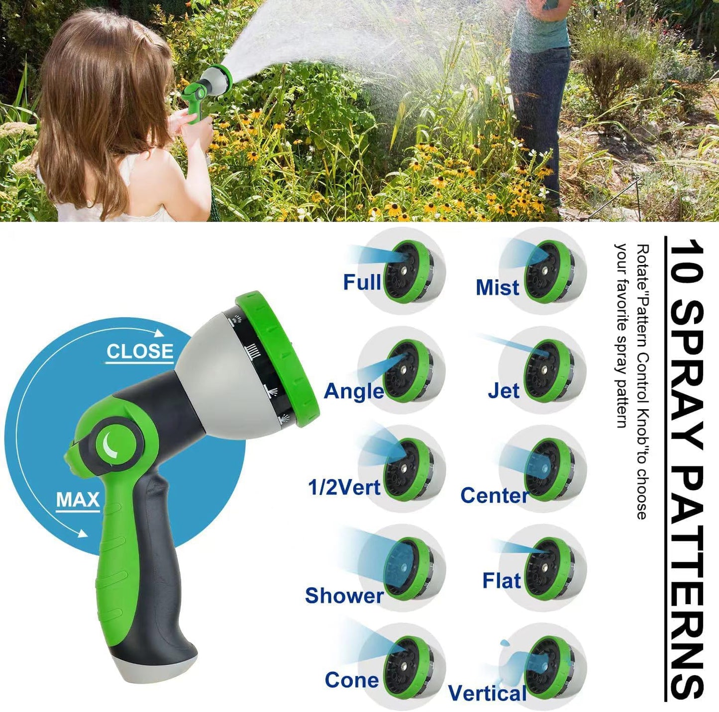 Metal Garden Hose 200Ft Stainless Steel Water Hose Heavy Duty with 10 Way Nozzle-Flexible Lightweight Durable No Kink & Tangle，Strong 3/4’’ Solid Metal Fitting Shut-Off Valve for Outdoor Yard