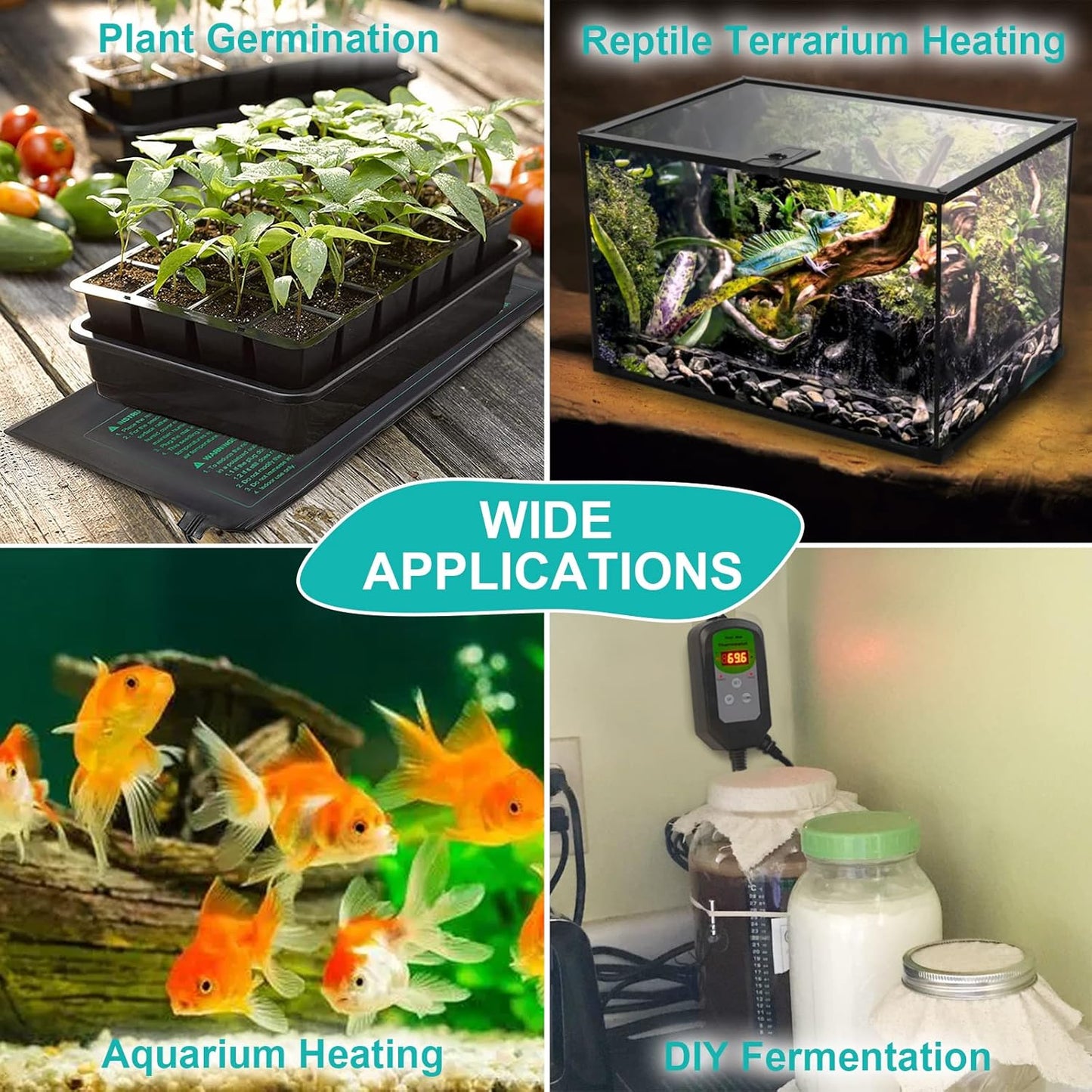 Seedling Heat Mat 4 Pack, MET Certified Heating Mat for Plants Grow Seed Starting Greenhouse, Waterproof Durable Germination Warm Hydroponic Heating Pad