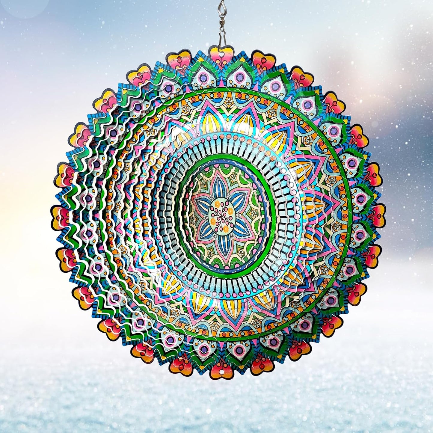 Mandala Rich Love Wind Spinner - 3D Kinetic Wind Spinners | 12″ Laser Cut Stainless Steel Hanging Sculpture & Catcher for Outdoor Garden Yard Decor | Mandala Gifts for Mom, Dad, Women, Men