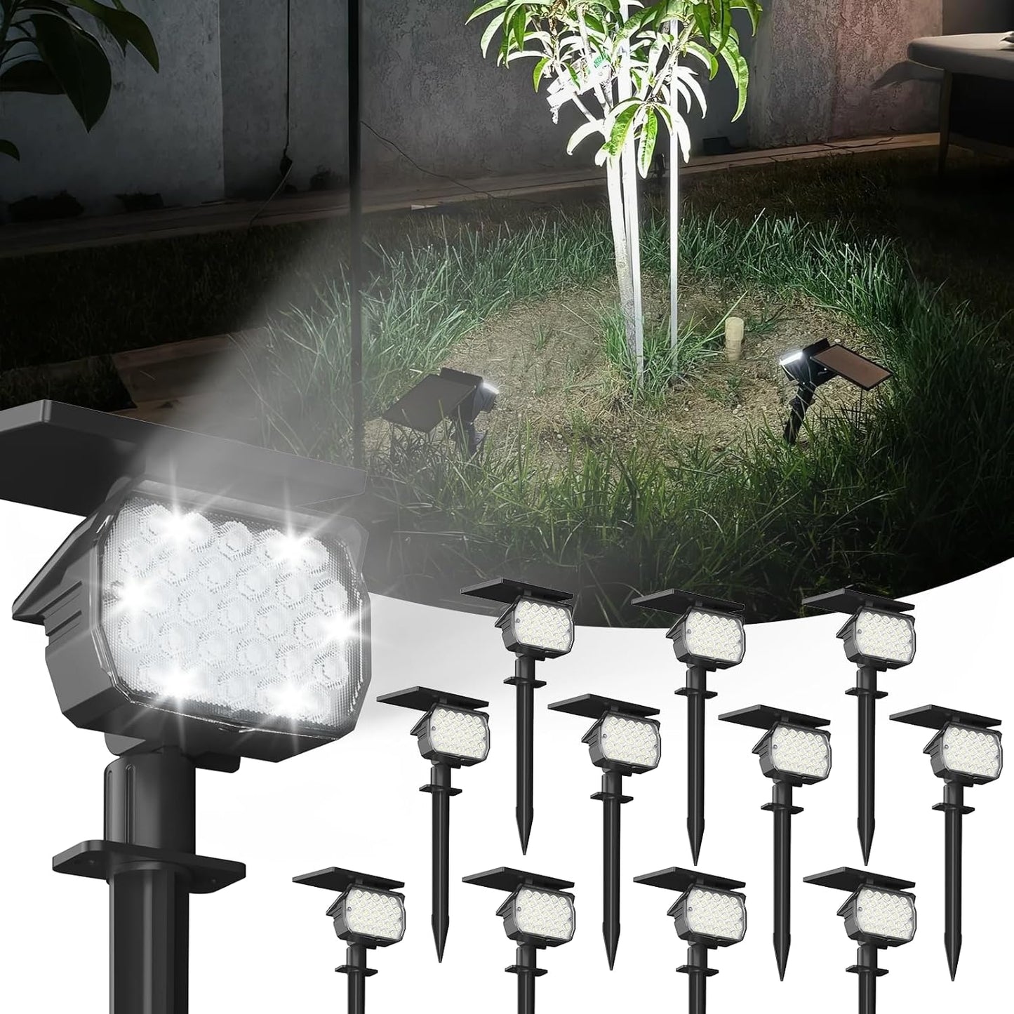 VOLISUN Solar Spotlight Outdoor, IP67 Waterproof Solar Landscape Spot Lights，Uplights for Yard Garden Pathway - 12 Pack (Cool White) 27 LED 3 Lighting Modes