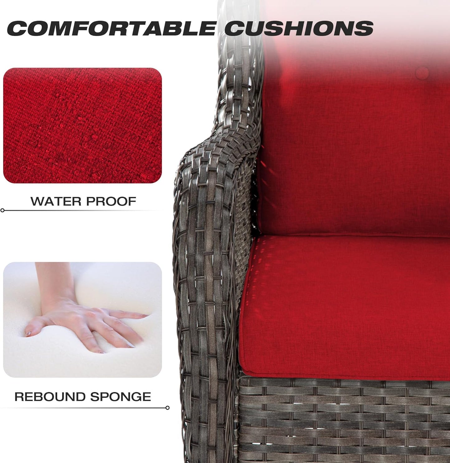 Joyside Outdoor Swivel Rocker Patio Chair - Outdoor Wicker Glider Rocking Chair with Olefin Fabric Cushions Suitable for Porch Deck and Backyard(Mixed Grey/Red)