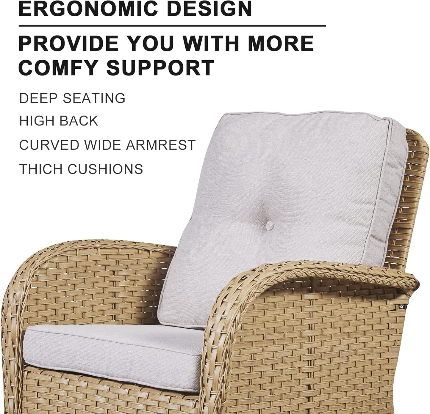 HUMMUH Swivel Patio Chair 3 Piece PE Wicker Patio Furniture Set with Rocking Chairs and Side Table Outdoor Bistro Set for Porch,Garden,Deck,Poolside