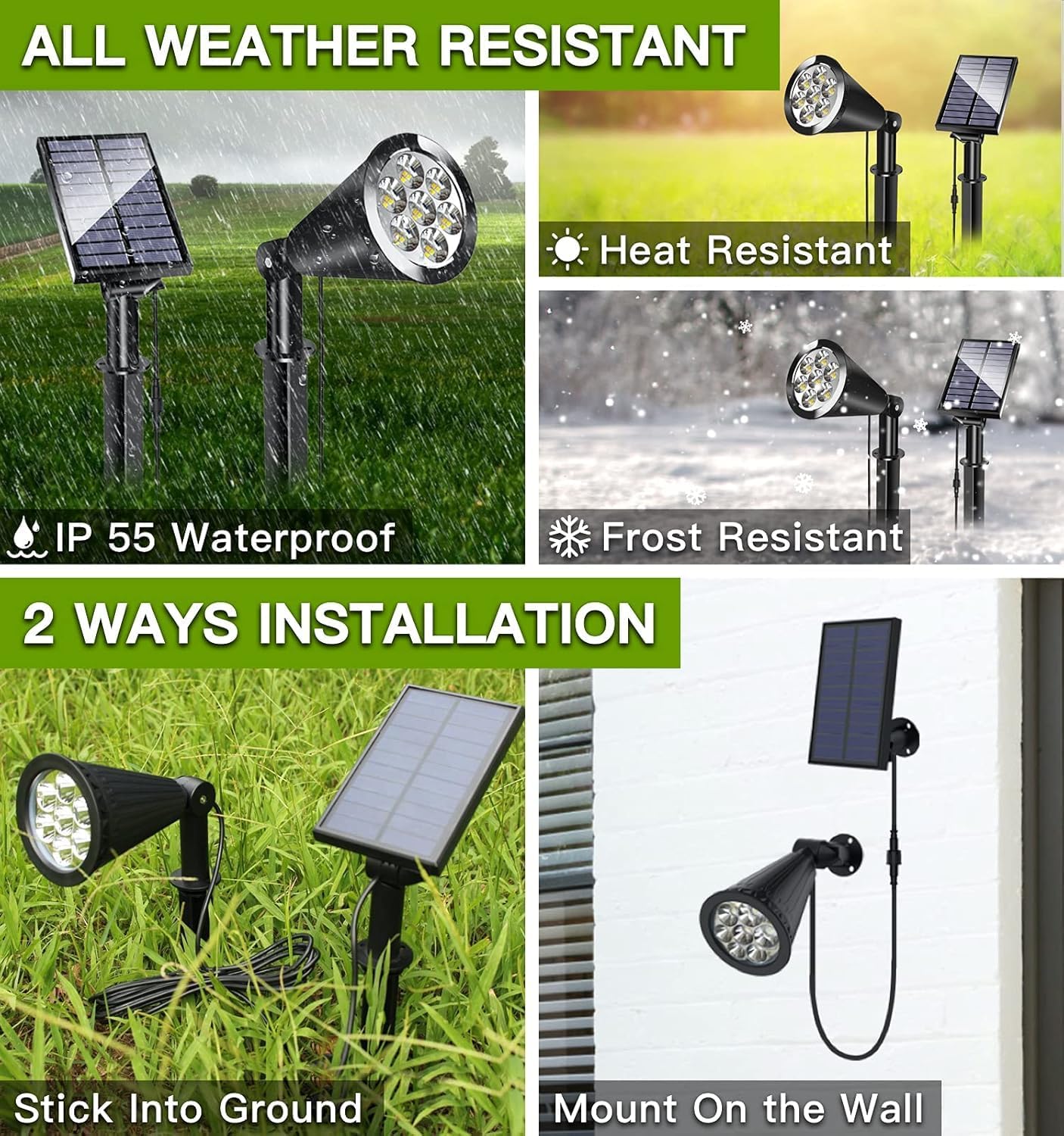 MEIHONG Solar Spot Light Outdoor, Waterproof LED Landscape Lights Dusk to Dawn, 2-in-1 Spotlight Solar Powered Accent Lights for Garden Porch Walkway Patio (Yellow-2 Pack)