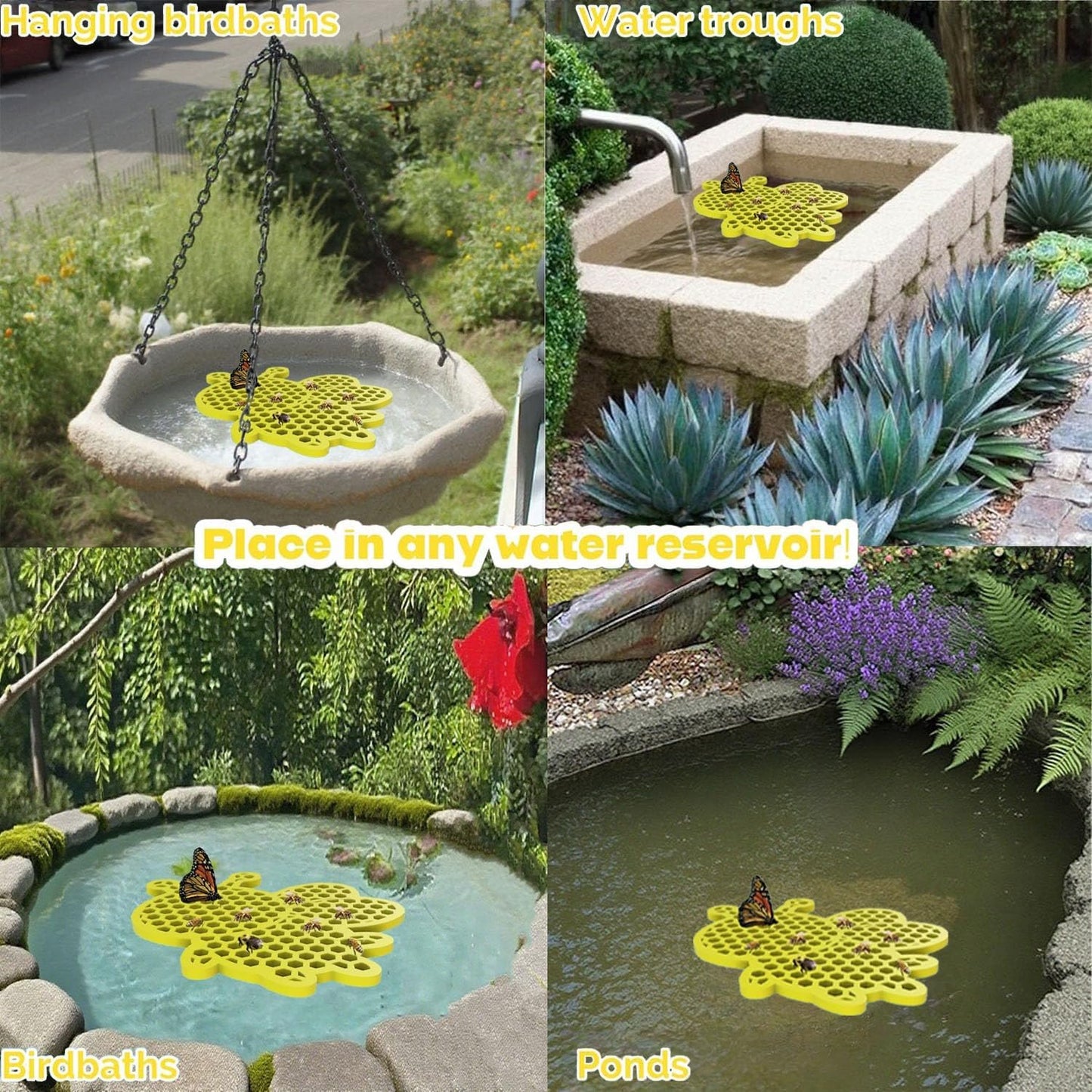 4 Pack Floating Bee Watering Station for Garden, Butterfly Feeder Bee Waterer Wildlife Baths Pollinator, Outdoor Pool & Garden Decor(Yellow Bee)