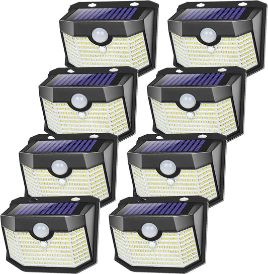 Aootek Solar Outdoor Lights 8 Pack, Motion Sensor, 3 Lighting Modes, Waterproof, Black, Modern Style, 8 Count, Wall Mount, Outdoor Solar Lights