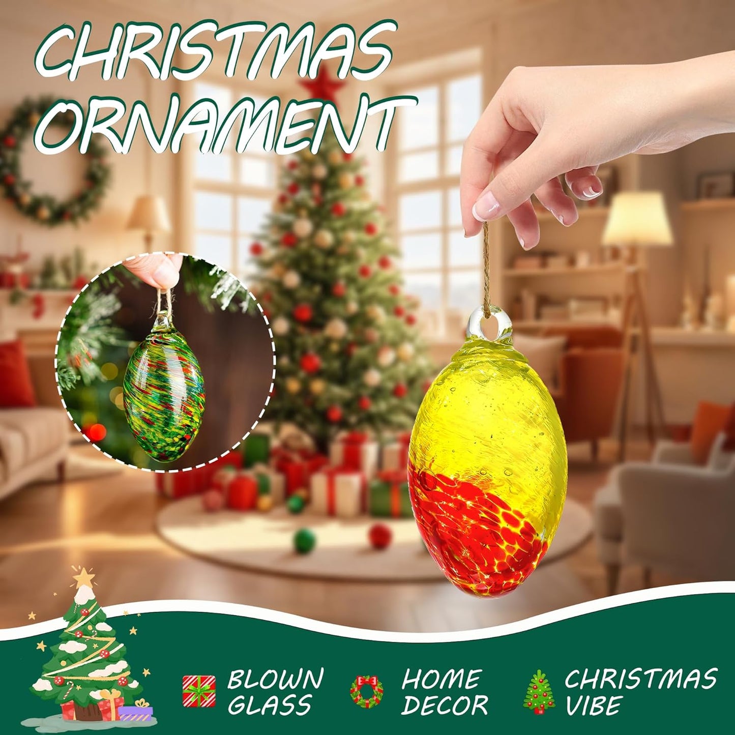 Set of 6 Hand Blown Glass Egg Ornaments Hanging Gazing Ball Witches Ball Friendship Decor for Home Outdoor Wedding Party Christmas Tree