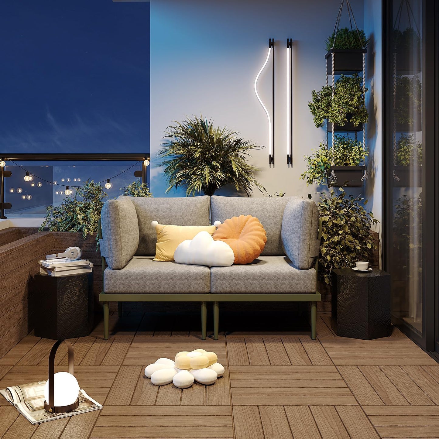 Sundale Outdoor 2 Pieces Metal Patio Furniture Set, Outdoor Sectional Sofa w/6 Inch Olefin Cushion, Modern Outdoor Conversation Sets