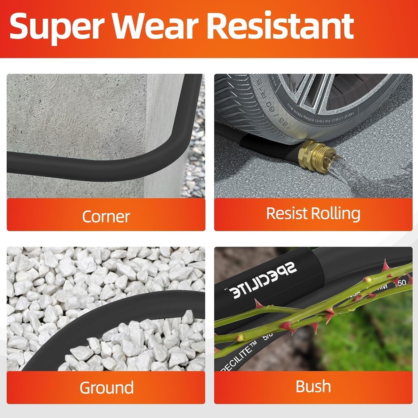 Garden Water Hose 50 ft x 3/4 in Heavy Duty, Flexible and Lightweight, Burst 600 psi, Kink-less Hybrid Rubber Pipe for Backyard, 3/4'' Brass Fittings, Black