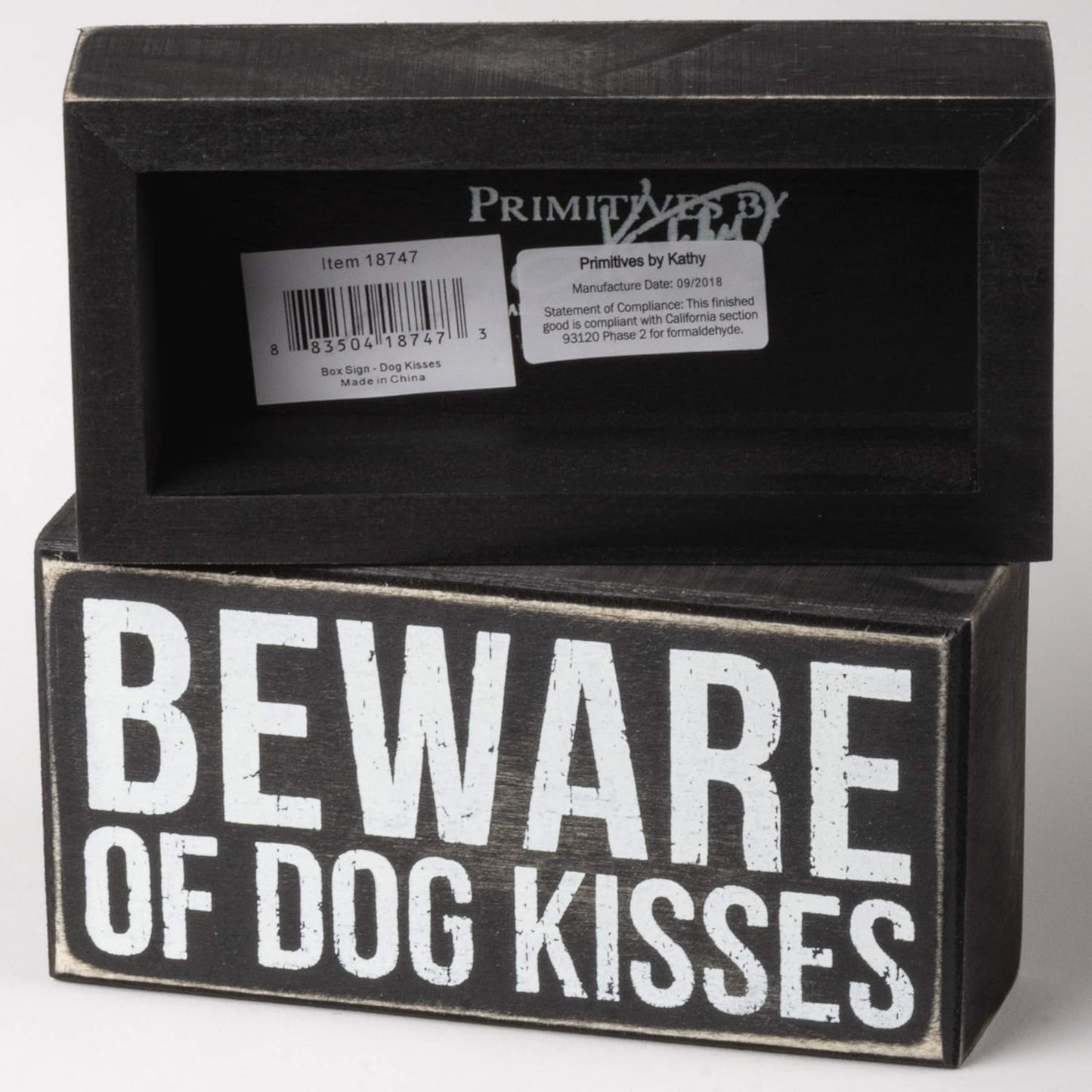 Primitives by Kathy Rustic Wooden Decor Sign - 'Beware of Dog Kisses' - Office/Farmhouse Decor, Dog Lovers Gift, 5""