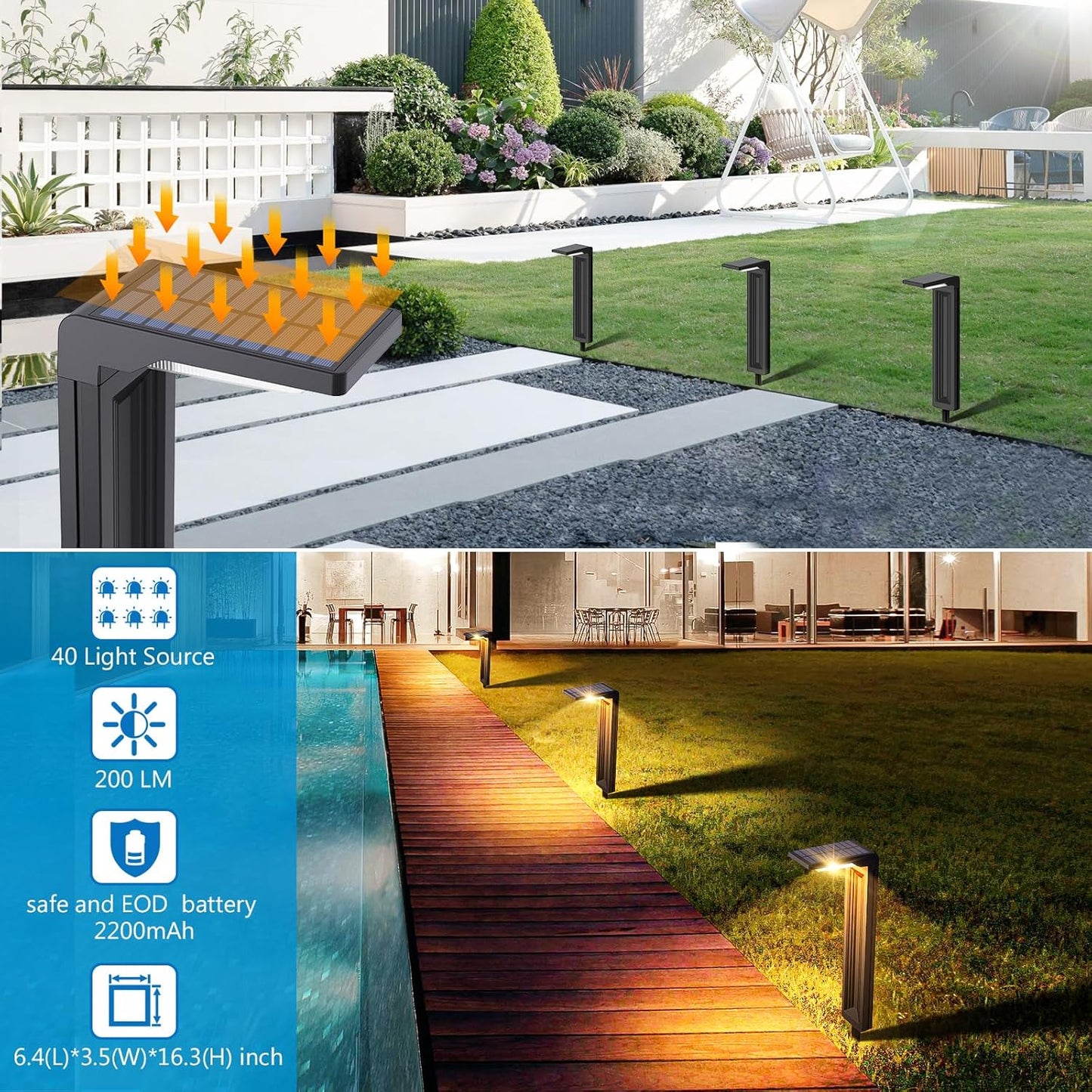 Sunvivo Solar Pathway Lights,2 Modes(Cool White or Warm White),Bright Solar Path Lights Outdoor Waterproof,Perfect Elegant Guide Light or Deco for Yard,Garden,Lawn,Sideway,Driveway,Walkway (2Pack)