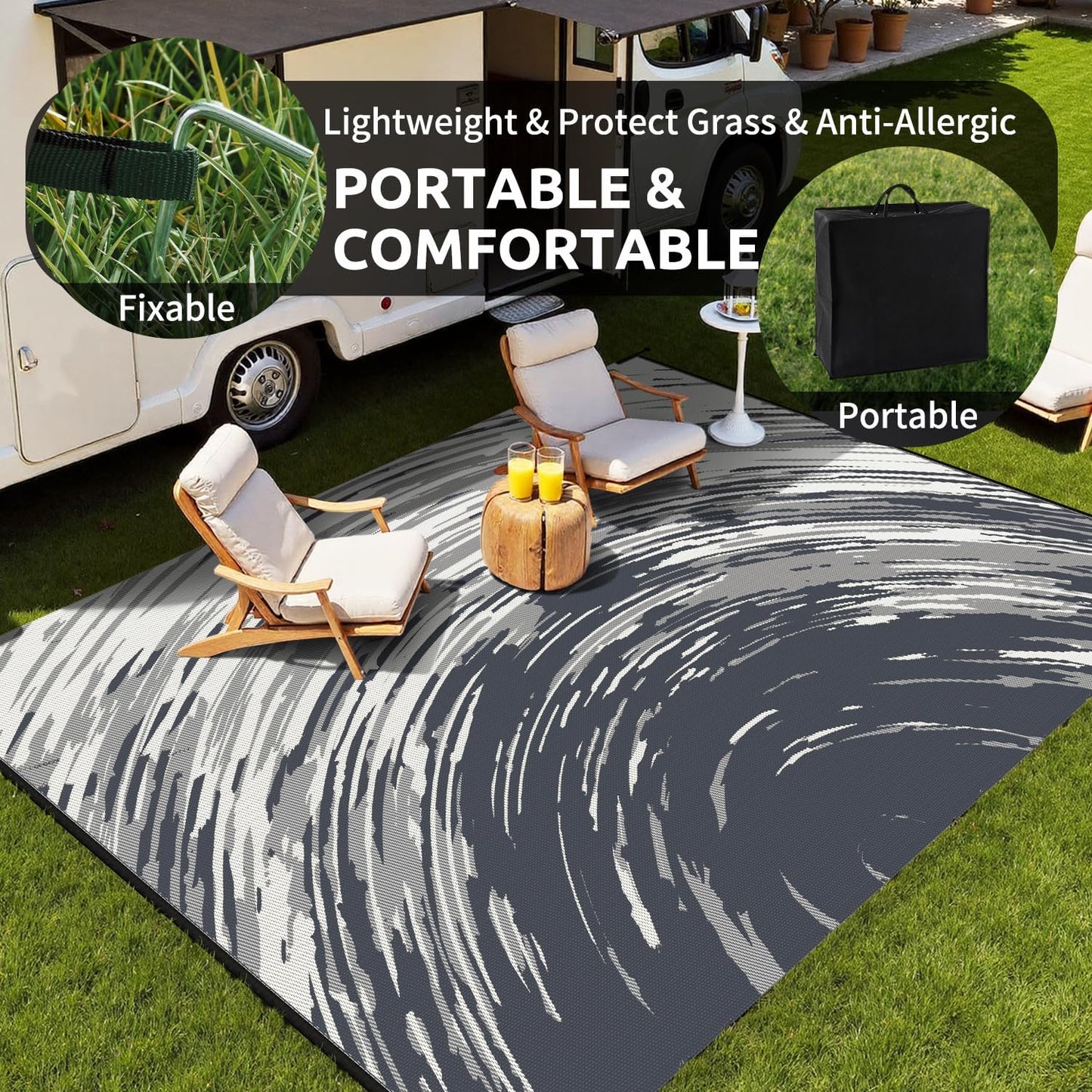 COCOER Modern Outdoor Rug 9x12 Reversible-Waterproof Outdoor Patio Rug-Quick Dry Outdoor Area Rugs Indoor Outdoor Rugs-Outside Rug Patio Decor for Porch Deck Balcony Backyard