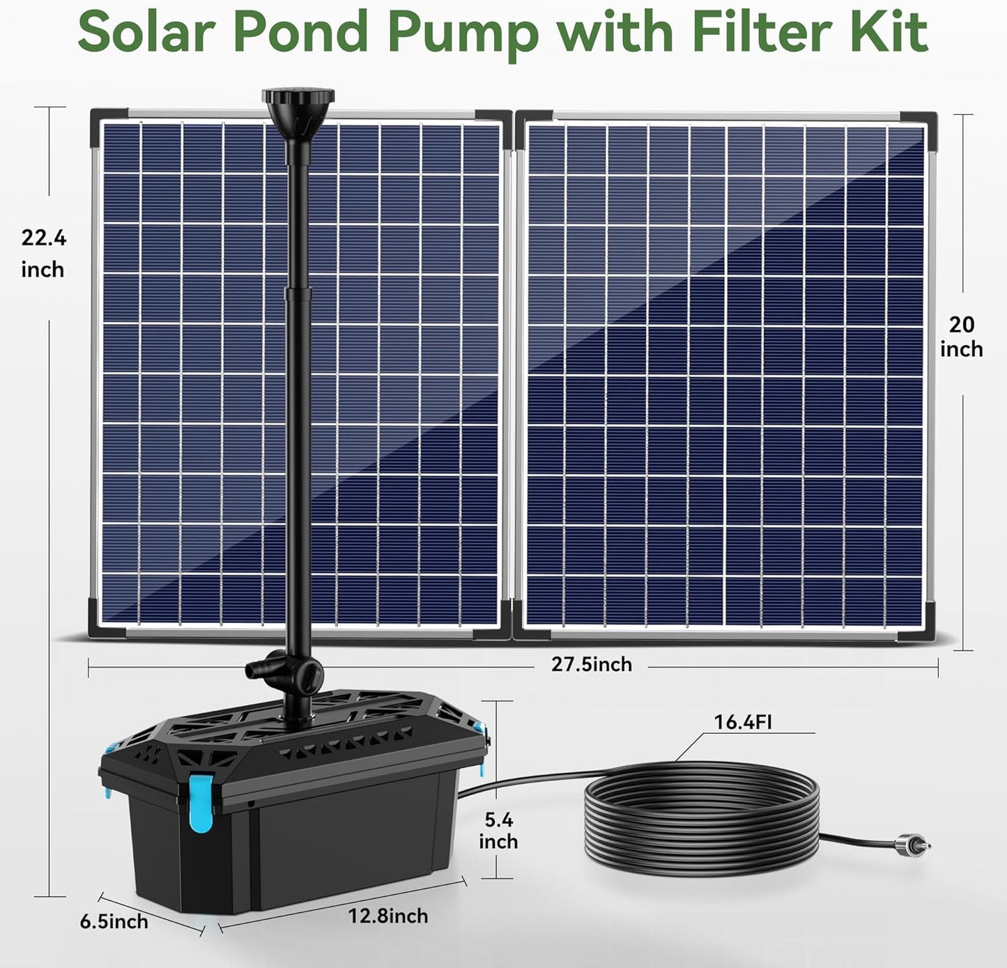 NFESOLAR Pond Filter Fountain with 50W Solar Panel, 580 GPH Water Pump, 10 FT Extension Cord, Solar Fountain Pump with Pond Filter Box Outdoor for Koi Ponds Water Feature Waterfall Pool