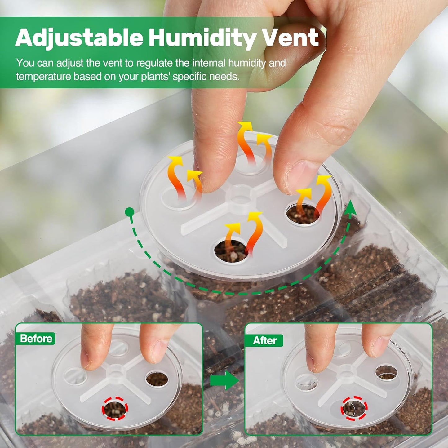 Bonviee 10 Packs Seed Starter Tray with Elevated Lid, 120 Cells Thicken Seed Starting Trays Kit with Adjustable Humidity Vent, Clear Cell Tray and Heightened Lids for Greenhouse & Gardens, Clear