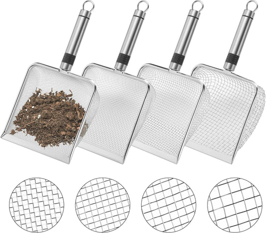 Adnee 4 Pcs Gardening Soil Sifter-5" W Garden Sieve Sifter with Handle (2/2.8/3.8/5 mm Mesh)-Portable Gardening Sifter for Gradening Sand Soil Dirt Compost