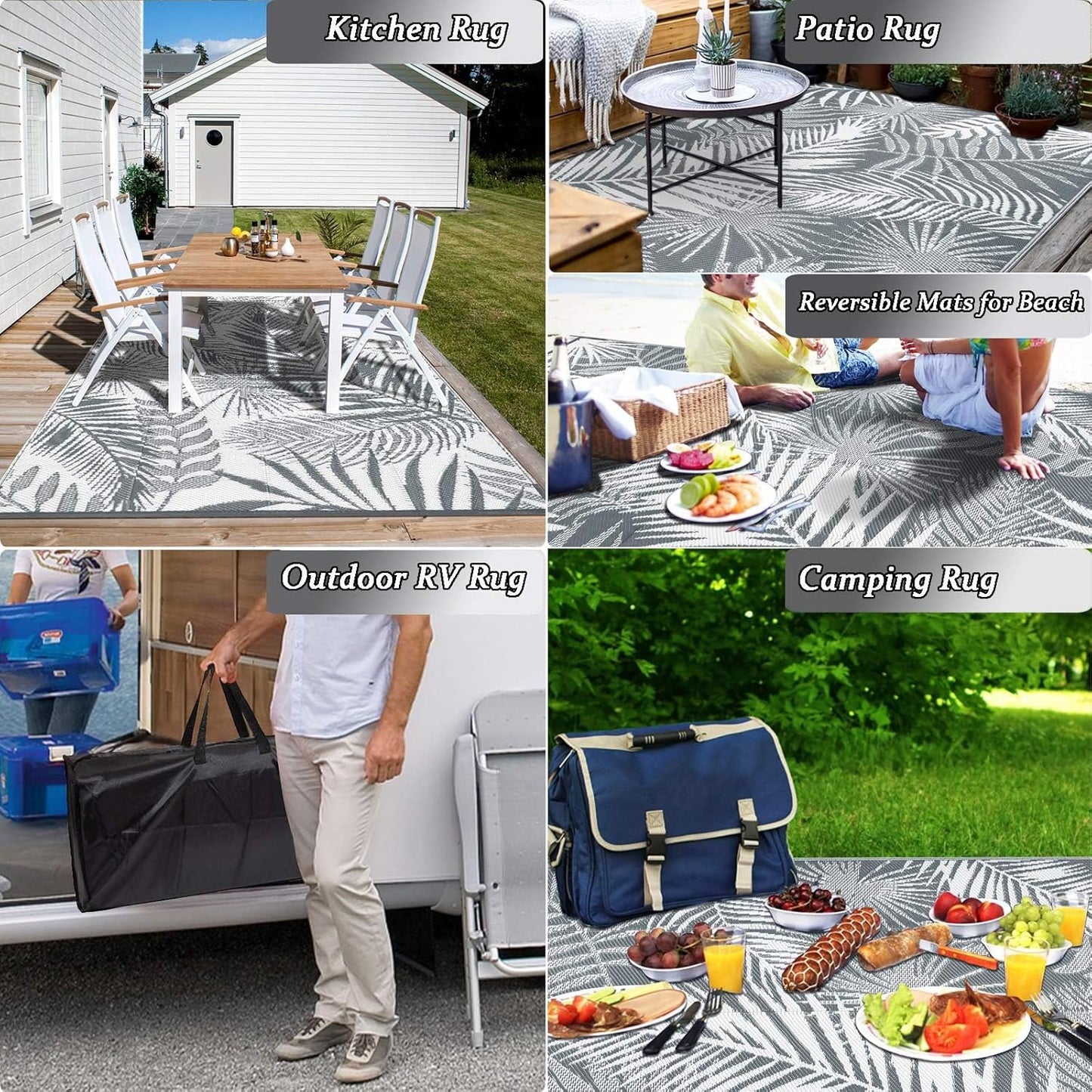 HiiARug Outdoor Plastic Straw Rug - 6x9Ft Waterproof Reversible Patio Mat for Deck, Beach, RV, Camper, Backyard