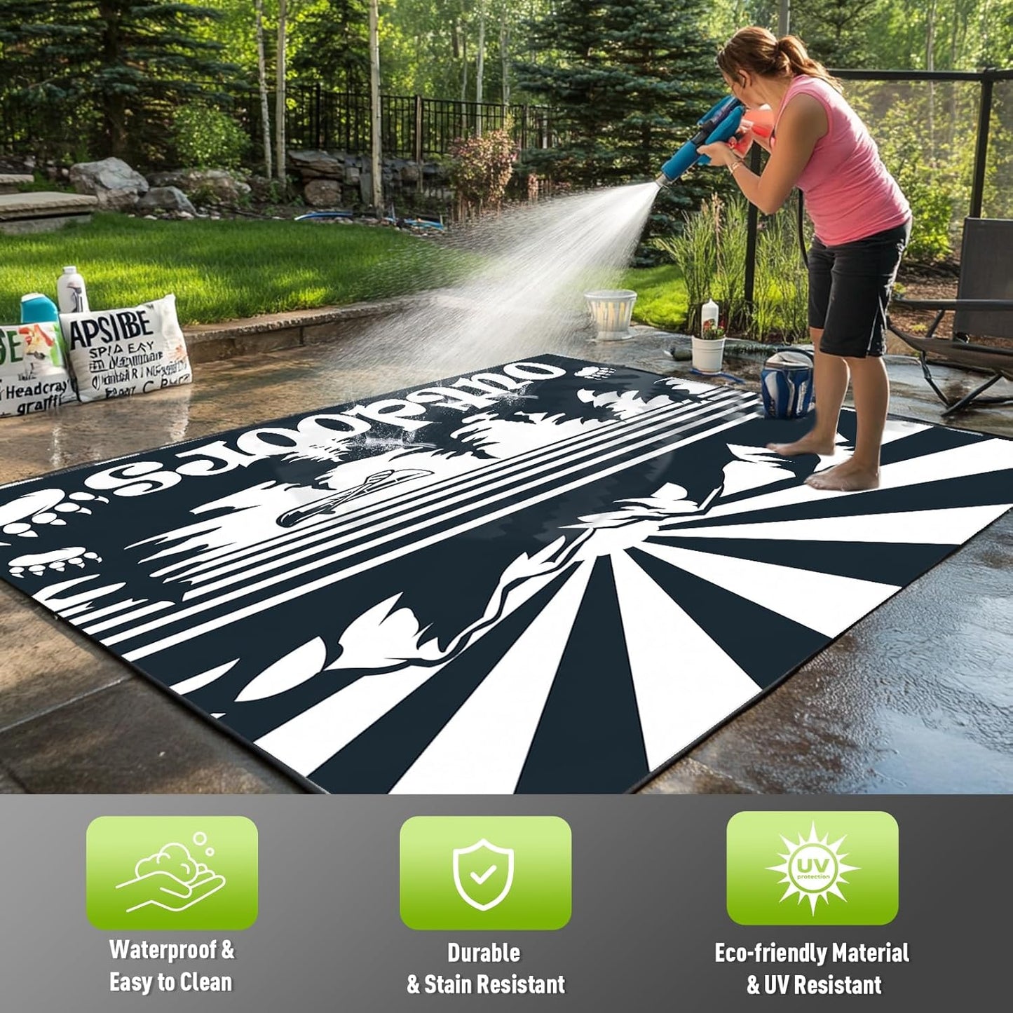 WILDROOTS 5x8 Feet Mountain & Sea Ship Plastic Outdoor Rug, Stain Resistant Waterproof Reversible Outdoor Patio Rug, Fade Resistant Camping Rug