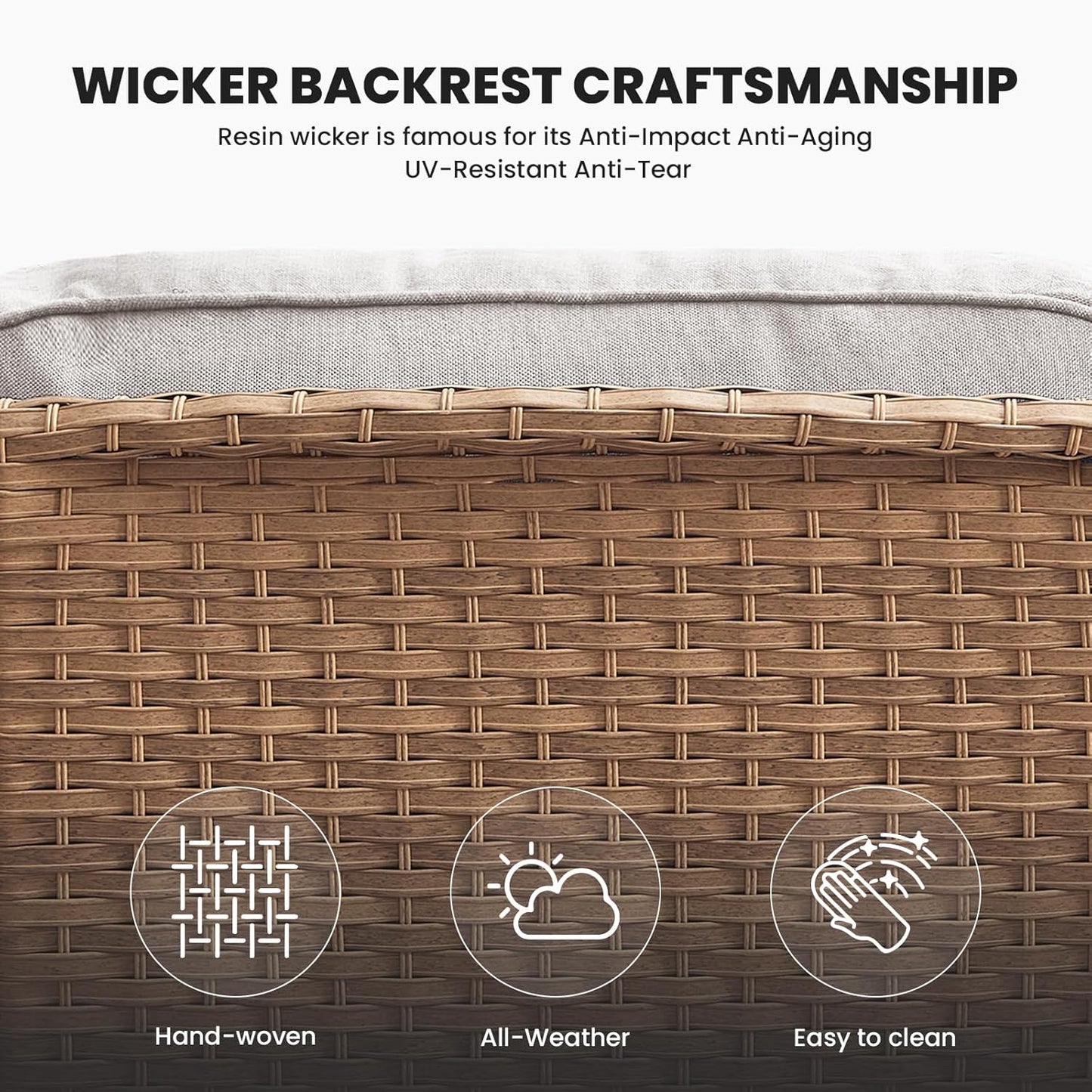 Outdoor Couch Wicker Patio Sofa - 75Inch Rattan Sofa with Hight Backrest Wide Armrest, All Weather Outdoor 3 Seater Seating Wicker Couch for Balcony Proch Deck Backyard Yellow/Beige