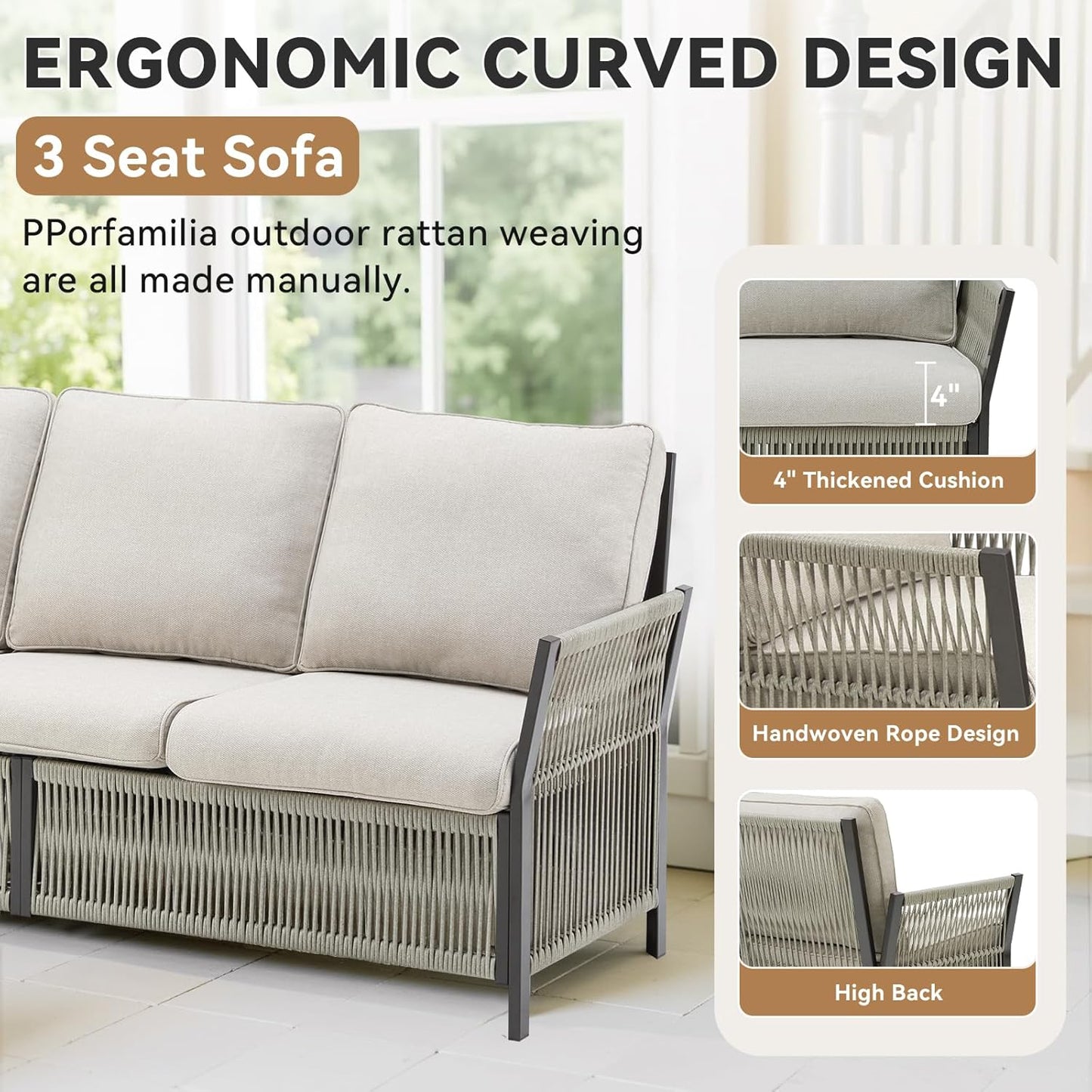 6-Piece Patio Furniture Wicker Outdoor Conversation Set, All Weather Patio Rattan Sofa Sets Swivel Rocking Chairs, Ottomans, Side Table for Backyard, Balcony Beige