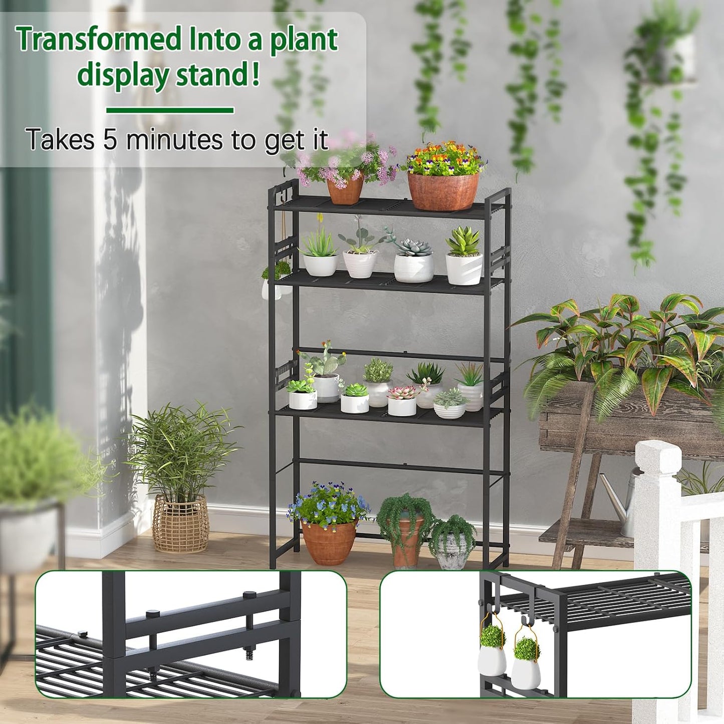 Garden 4 you 3 Tier Metal Plant Stand Outdoor Indoor Waterproof, Stackable Heavy Duty Tall Plant Shelf Flower Pot Holder for Garden, Display Rack, Black