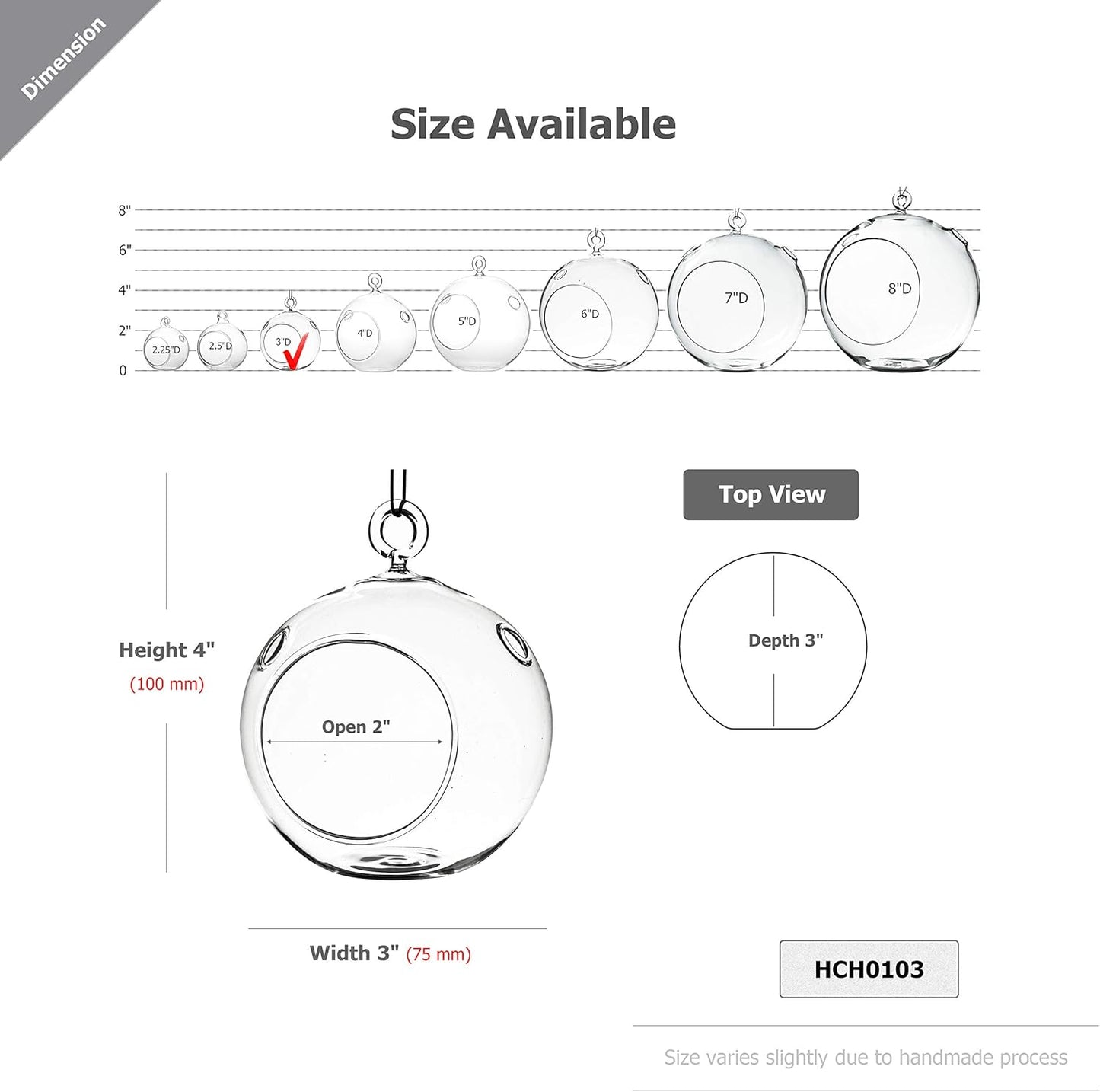 WGV Hanging Terrarium Globe, Width 3", Height 4", DIY Air Succulent Planter, Clear Glass Vase Orb with Flat Bottom, Candle Holder for Windowsill Outdoor Garden Decor, 6 Pieces Bulk