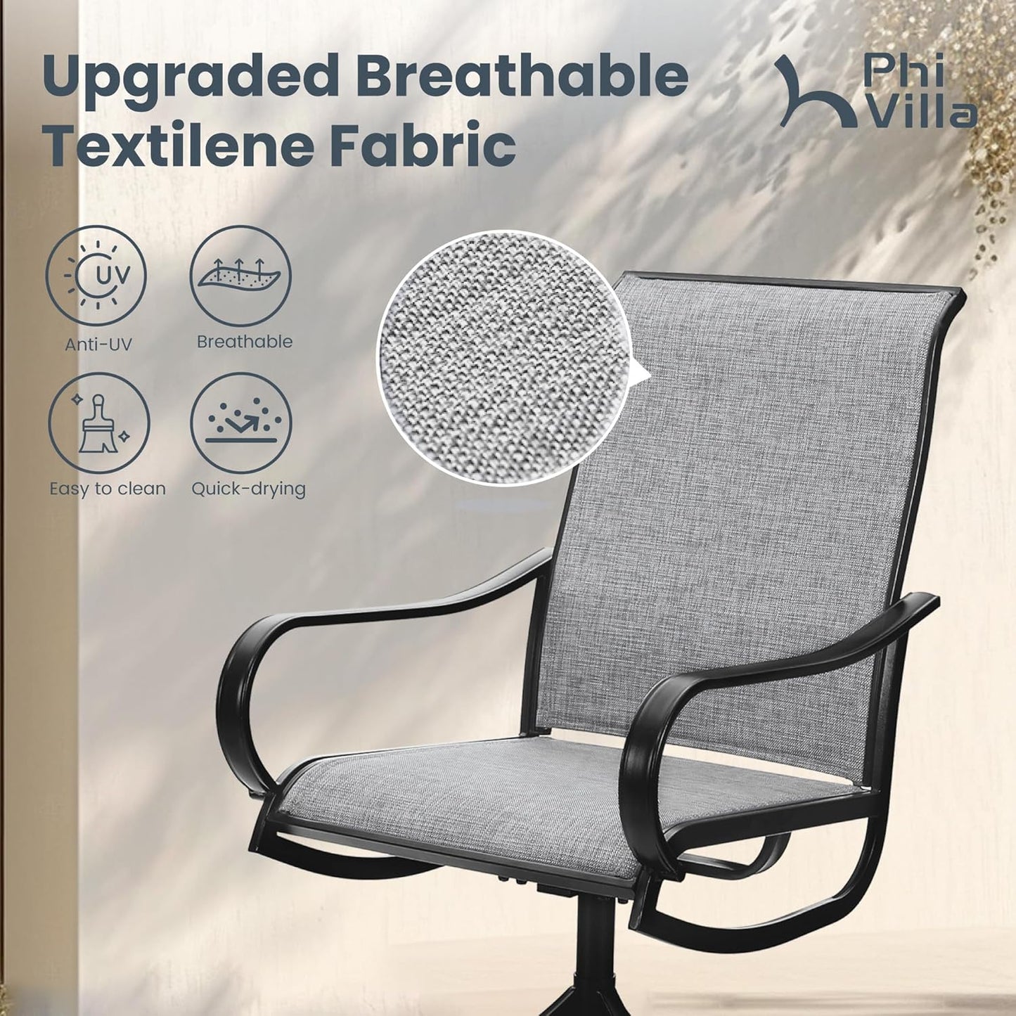 PHI VILLA Patio Dining Set for 6, Large Metal Table and 6 Outdoor Swivel Dining Chairs with Textilene Mesh Fabric, All Weather Patio Dining Furniture Set for Deck Lawn Garden (Gray)