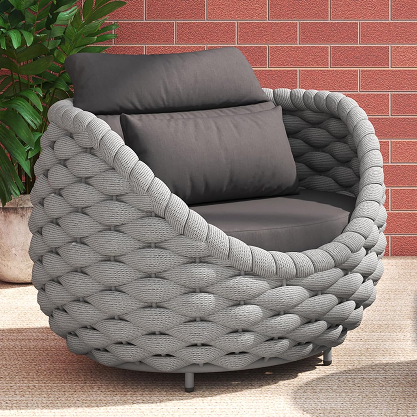 TWT Aluminium Patio Sofa Chair with Armrests Outdoor Chairs Small Patio Couch, All Weather Frame with Grey Thick Cushion for Balcony Porch Yard