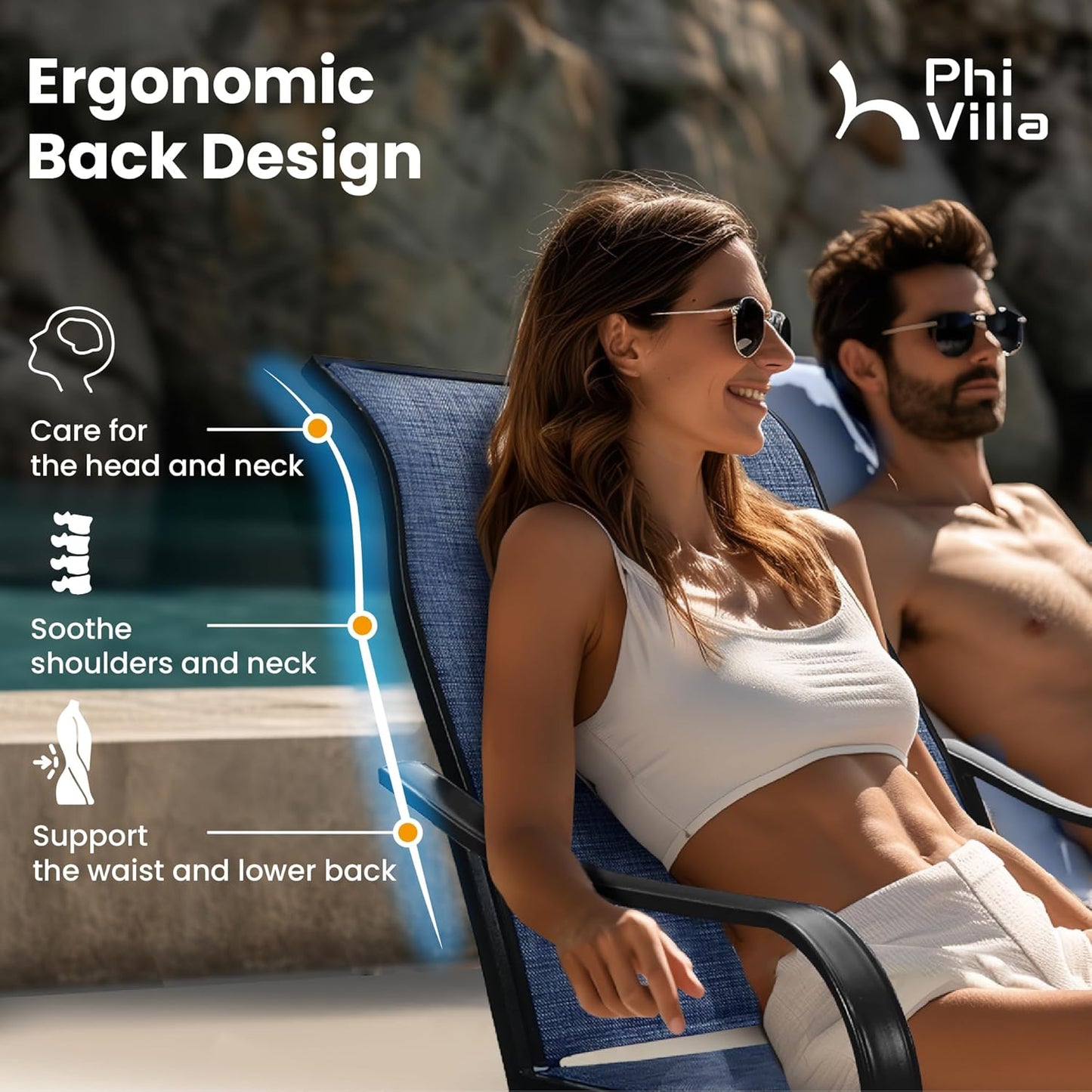 PHI VILLA 5 Piece Outdoor Patio Dining Set with 4 Swivel Dining Chairs & 1 Wood-Like Dining Table, All Weather Blue Textilene Mesh Fabric Chair and Square Metal Table for Deck Lawn Garden