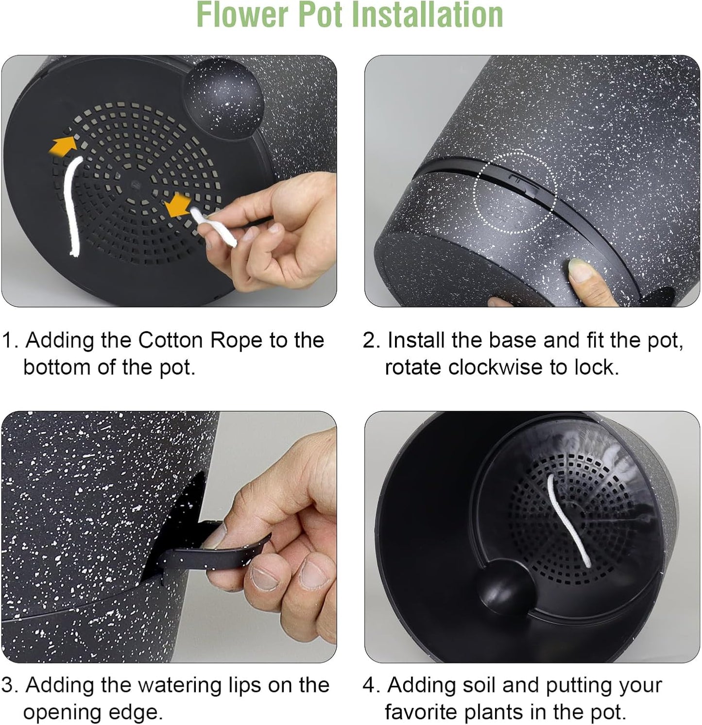 12 inch Large Self Watering Pots, Plant Pots with Mesh Drainage Holes for Indoor Outdoor Plants, Plastic Planters with Deep Reservoir for Garden House Flower Plants, Speckled Black