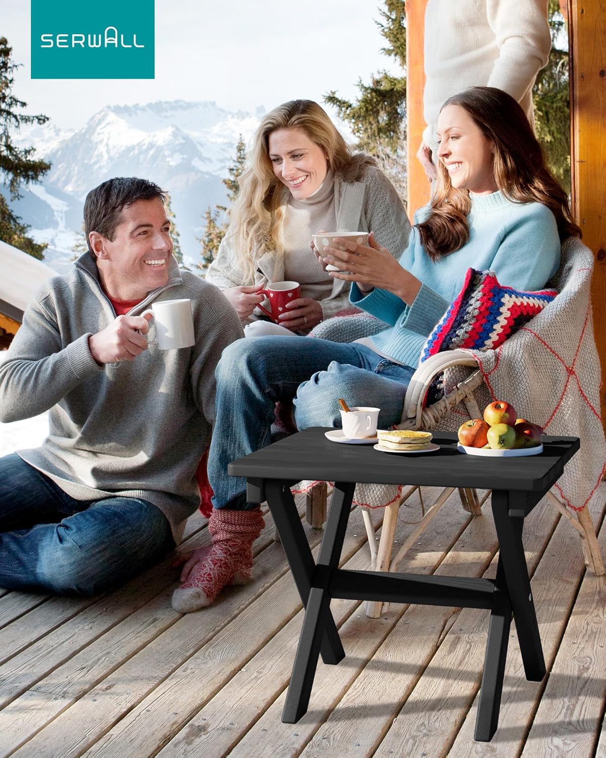 SERWALL Folding Outdoor Side Table Set of 2, Portable Adirondack Side Table, Black