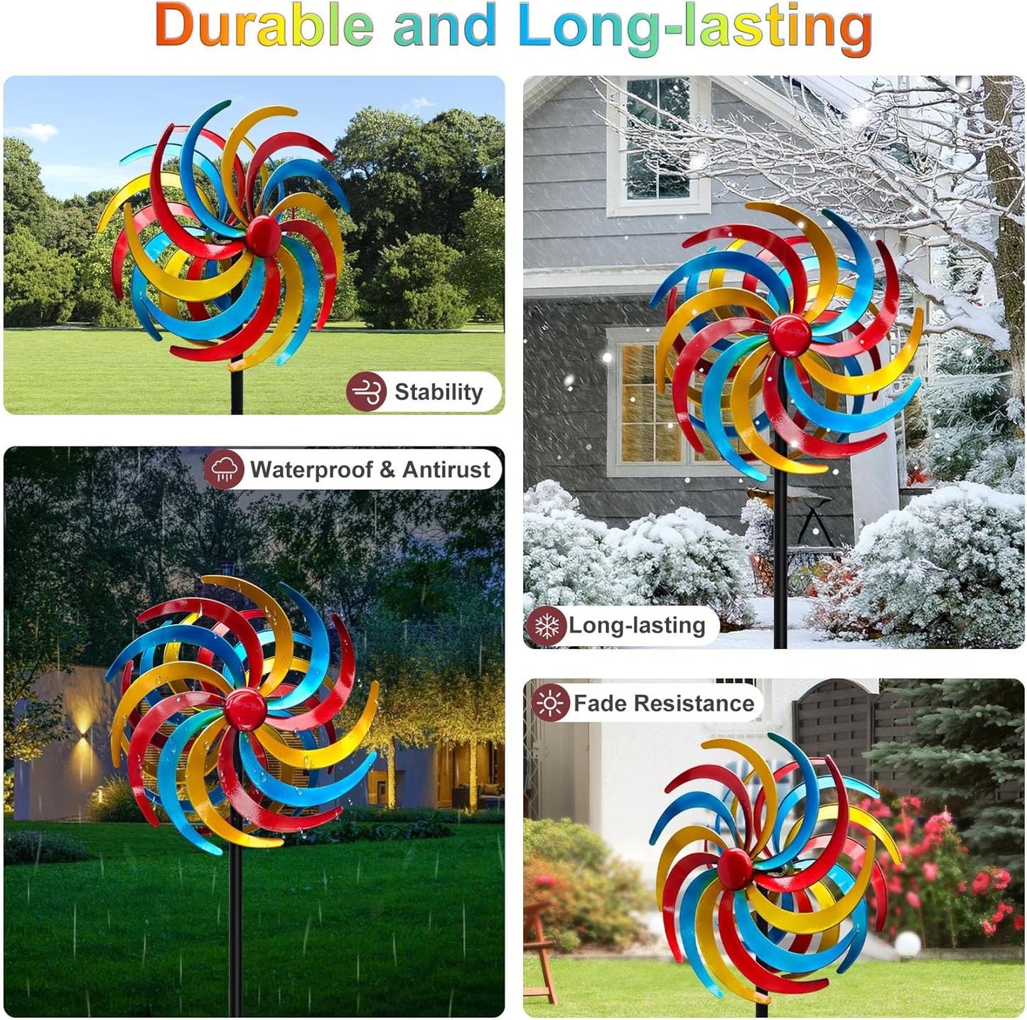 Wind Spinners Outdoor, Colorful Kinetic Wind Sculptures & Spinners, 63" Double-Side Metal Wind Spinner for Yard and Garden, Lawn Art Decorations