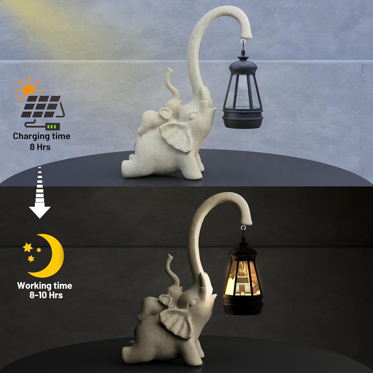 Solar Garden Statue 10 Inch Elephant Decor for Outside Yard Decoration Outdoor Unique Housewarming Gardening Birthday Gifts for Women Grandma