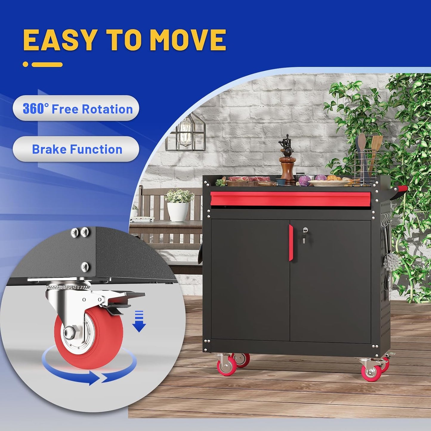 Metal Grill Cart - Outdoor Grill Cart with Storage,Grill Table with Wheels,Outdoor Bar Cart with Adjustable Shelf for Kitchen Prep and Patio BBQ