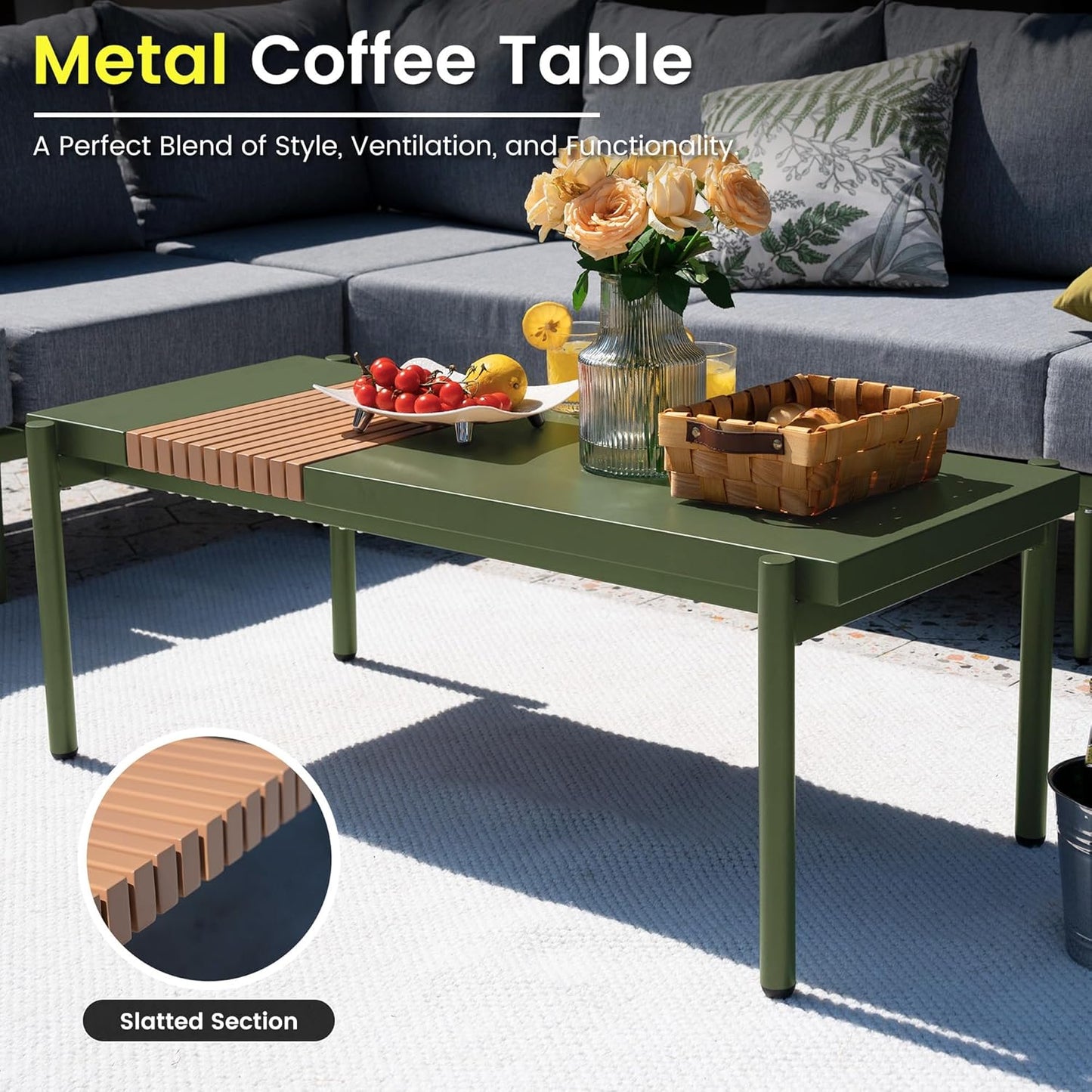 Sundale Outdoor 9 Pieces Metal Patio Furniture Set, Outdoor Sectional Sofa w/6 Inch Olefin Cushion and Coffee Table, Modern Outdoor Conversation Sets