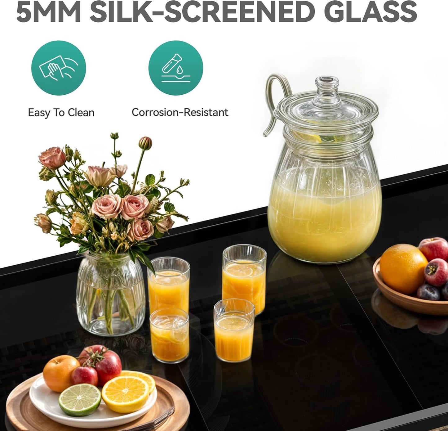 YITAHOME XL Outdoor Storage Cabinet, Outdoor Storage Cart with Wheels and Black Glass Table Top for Patio, Outdoor Cabinet for Poolside and Backyard (Gray Gradient)