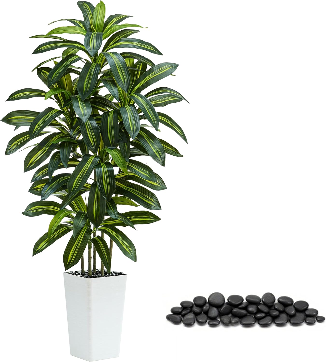 Artificial Dracaena Tree：5FT Faux Silk Tropical Yucca Floor Trees Realistic Fake Green Plant with Natural Wood Trunk & Lifelike Leaves for Home Office Decor Indoor & Outdoor (5FT,1-Pack,White)