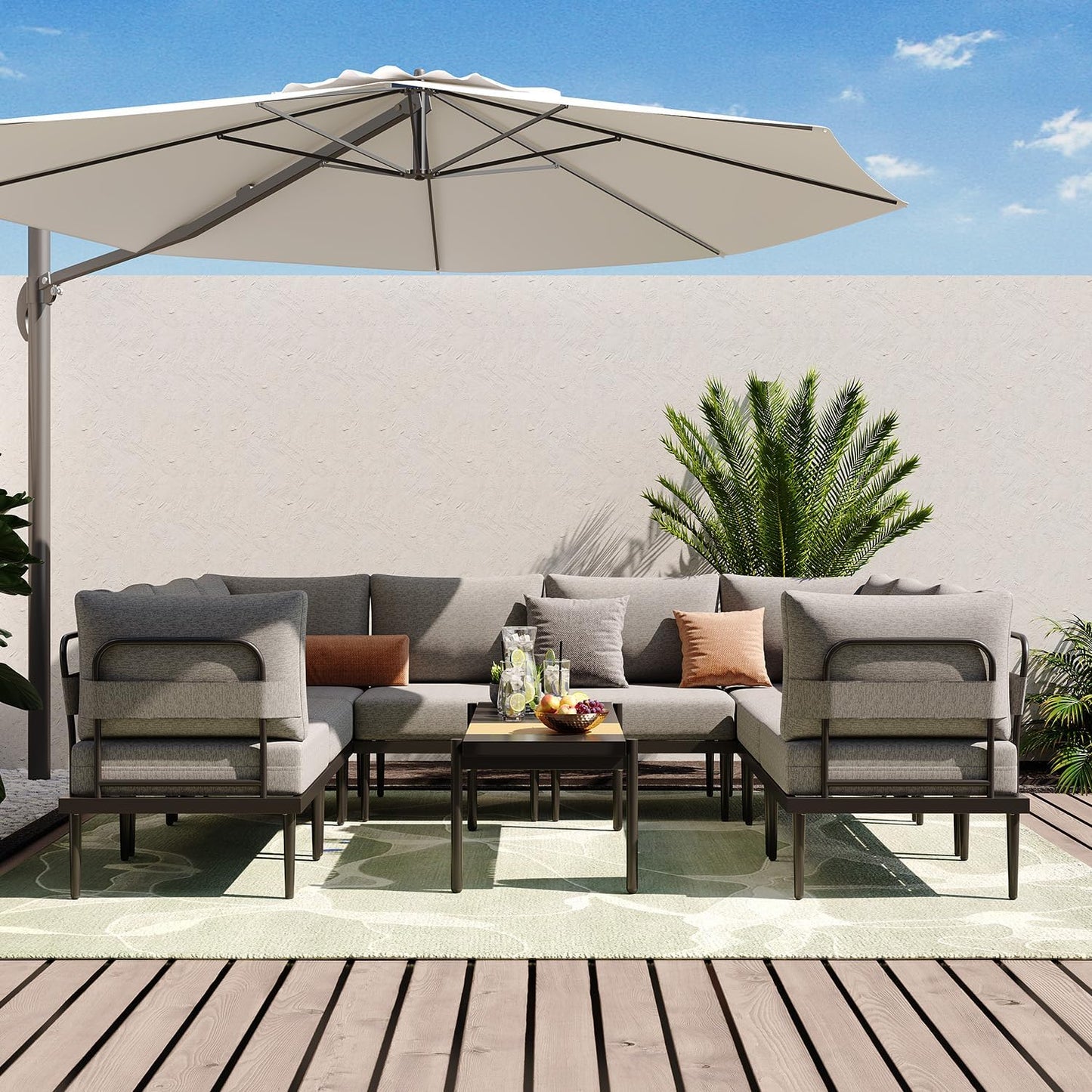 Sundale Outdoor 9 Pieces Metal Patio Furniture Set, Outdoor Sectional Sofa w/6 Inch Olefin Cushion and Coffee Table, Modern Outdoor Conversation Sets