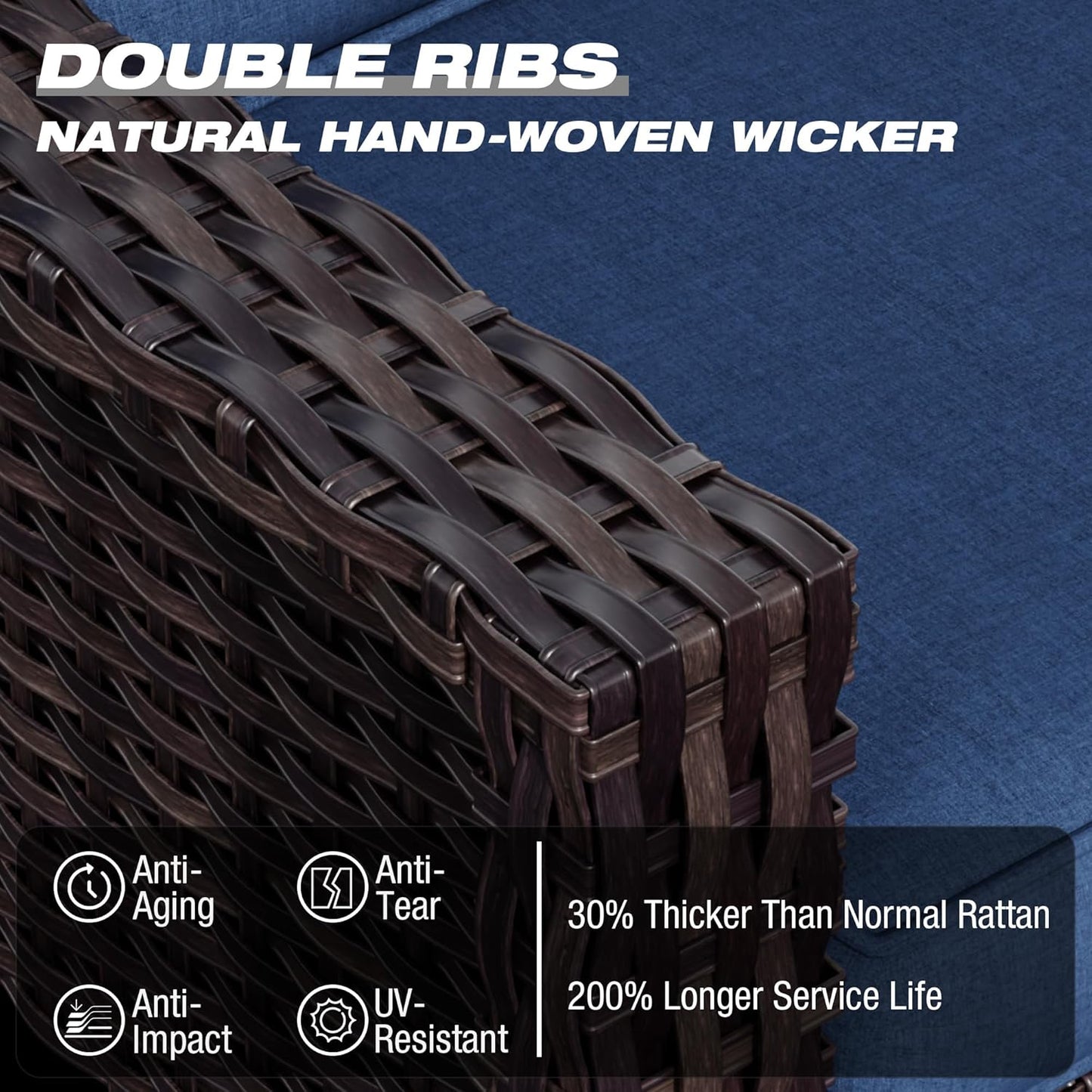 Joyside Wicker Patio Furniture Sets, 5 Pieces Upgraded Large Size Outdoor Furniture with Swivel Rocking Patio Chairs, Outdoor Ottoman and Side Table, Thick Cushions, Wide Armrest