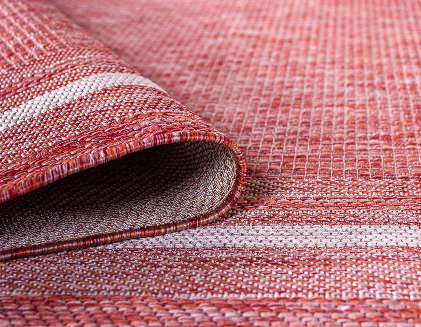 Unique Loom Outdoor Border Collection Area Rug - Soft Border (2' x 6' 1" Runner, Rust Red/ Ivory)