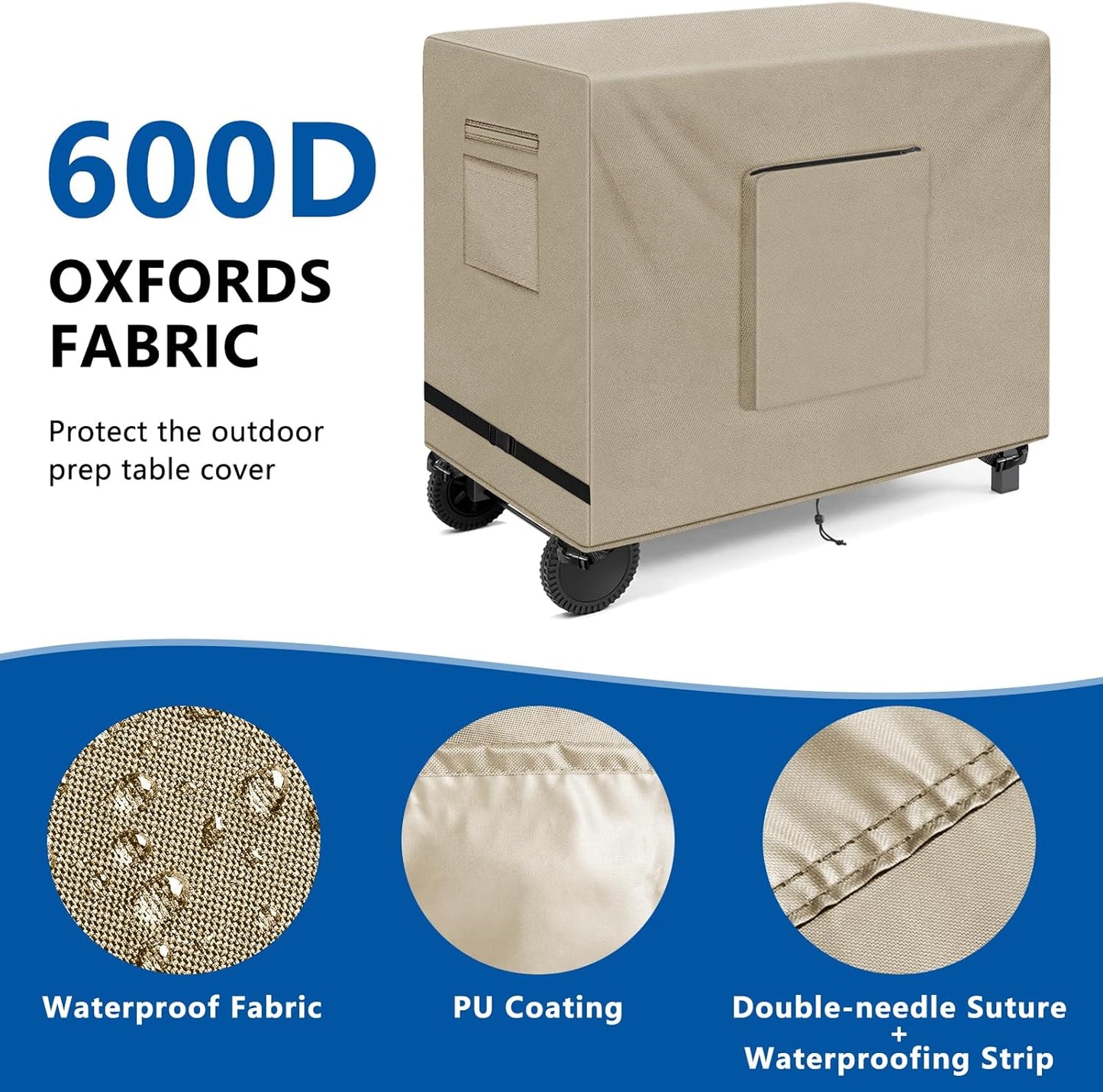 SIRUITON Outdoor Bar Cart Cover for 36 Inch Portable Outdoor Table, Heavy Duty 600D Oxford Fabric Outdoor Waterproof BBQ/Worktable Metal Movable Table Cover