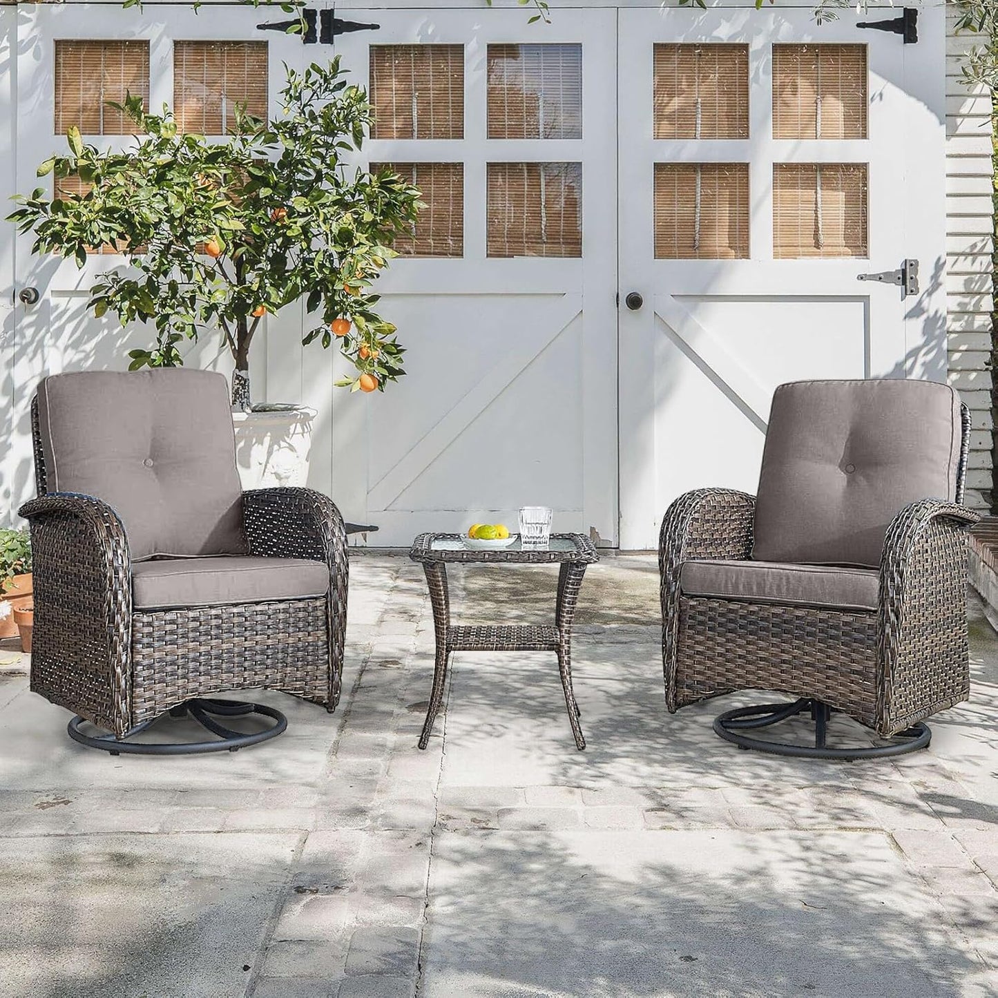 HUMMUH Patio Furniture 7-Piece PE Wicker Outdoor Conversation Set,All-Weather Rattan Swivel Chairs with Ottomans Glider Loveseat for Backyard,Poolside,Deck