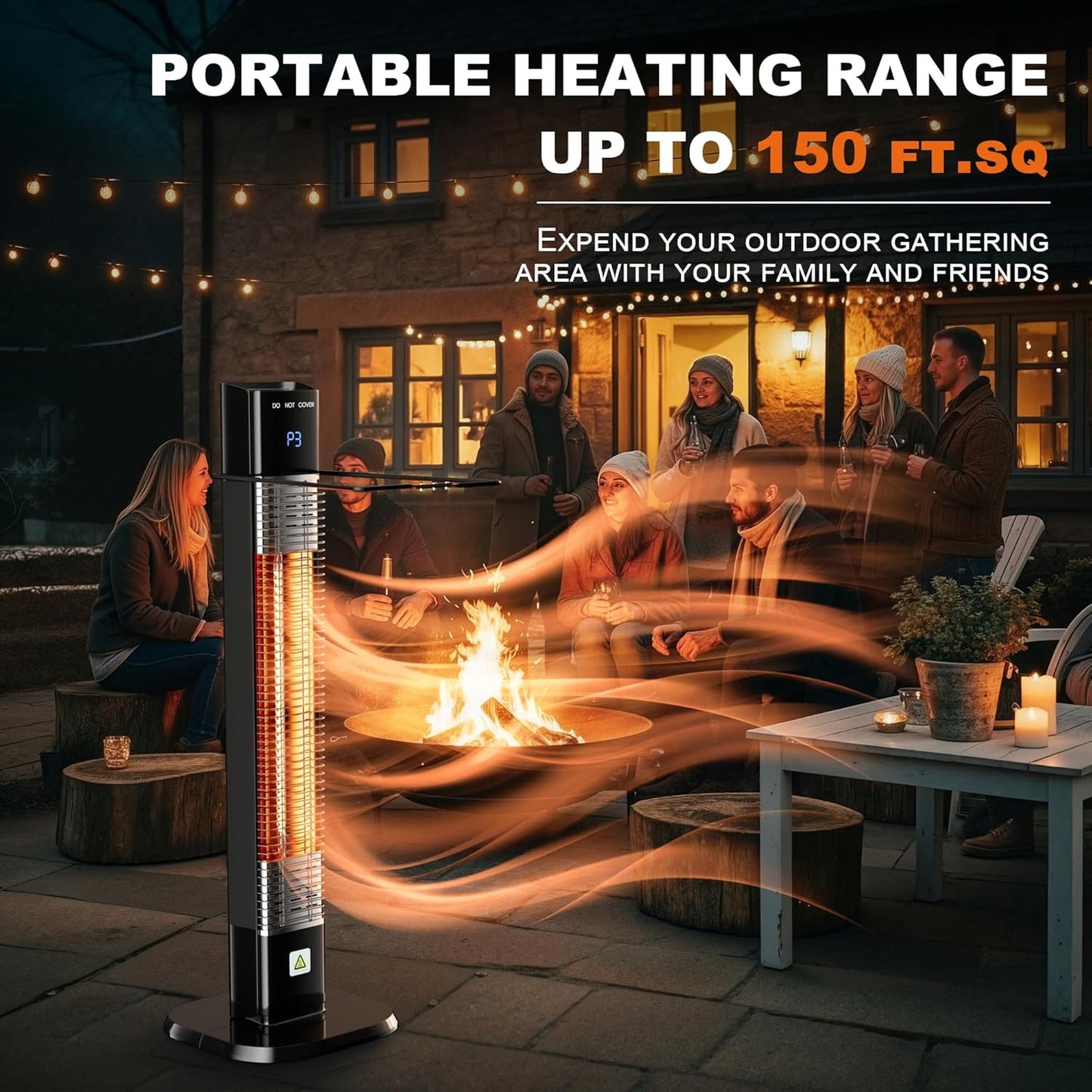 Patio Heater for Outdoor,1500W Electric Infrared Radiant Heaters with Remote for Garage Bedroom Backyard, Room Space Heater with 24H Timer,3 Heat Settings,Tip-over Protection for Indoor, 25"