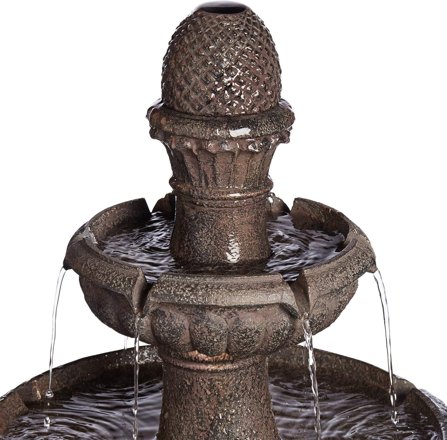 Rendaux 43" High Large Italian Outdoor Decor Gray Faux Stone Floor Fountain with Light LED Waterfall 3-Tier Standing Basin Water Feature for Outside Garden Patio Yard Backyard Porch - John Timberland