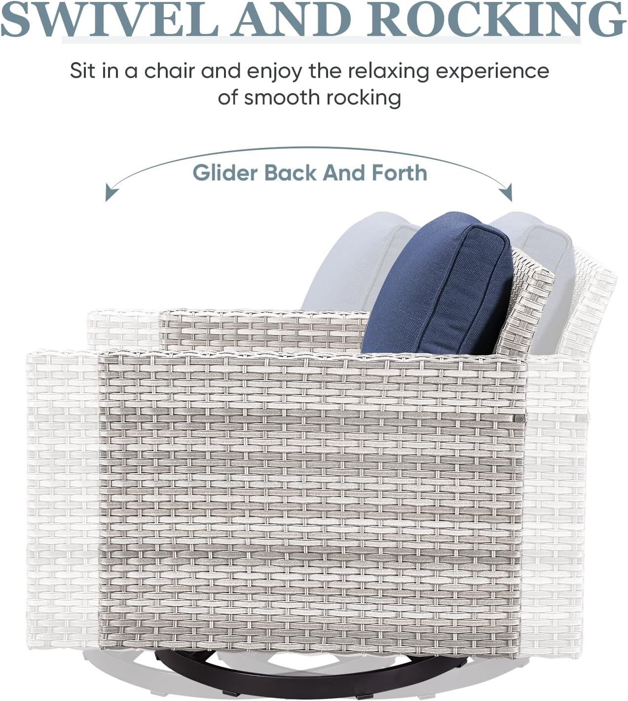 HUMMUH Patio Swivel Chairs Set of 2,PE Wicker Outdoor Rocker Chairs Bistro Set Porch Balcony Furniture with Cushions