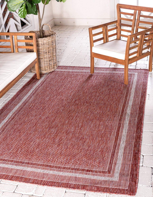 Unique Loom Outdoor Border Collection Area Rug - Soft Border (4' 1" x 6' 1" Rectangle, Rust Red/ Ivory)
