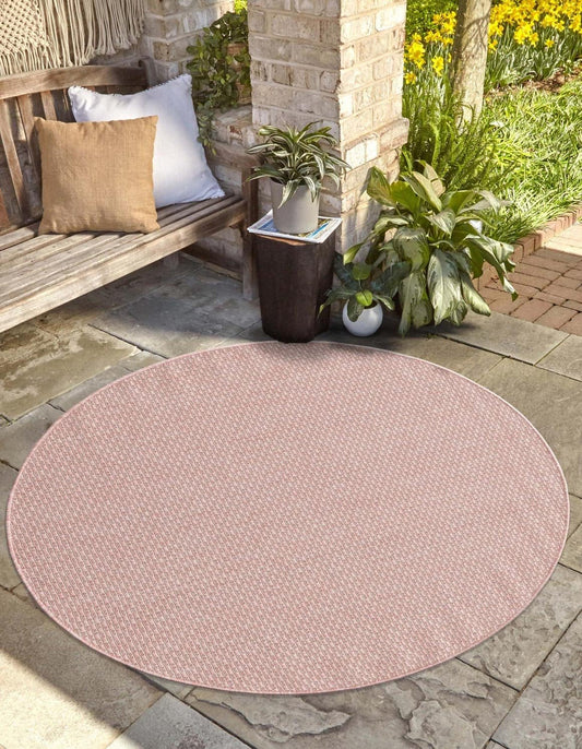 Unique Loom Collection Casual Transitional Solid Heathered Indoor/Outdoor Flatweave Area Rug (2' Round, Whisper Pink/Ivory)