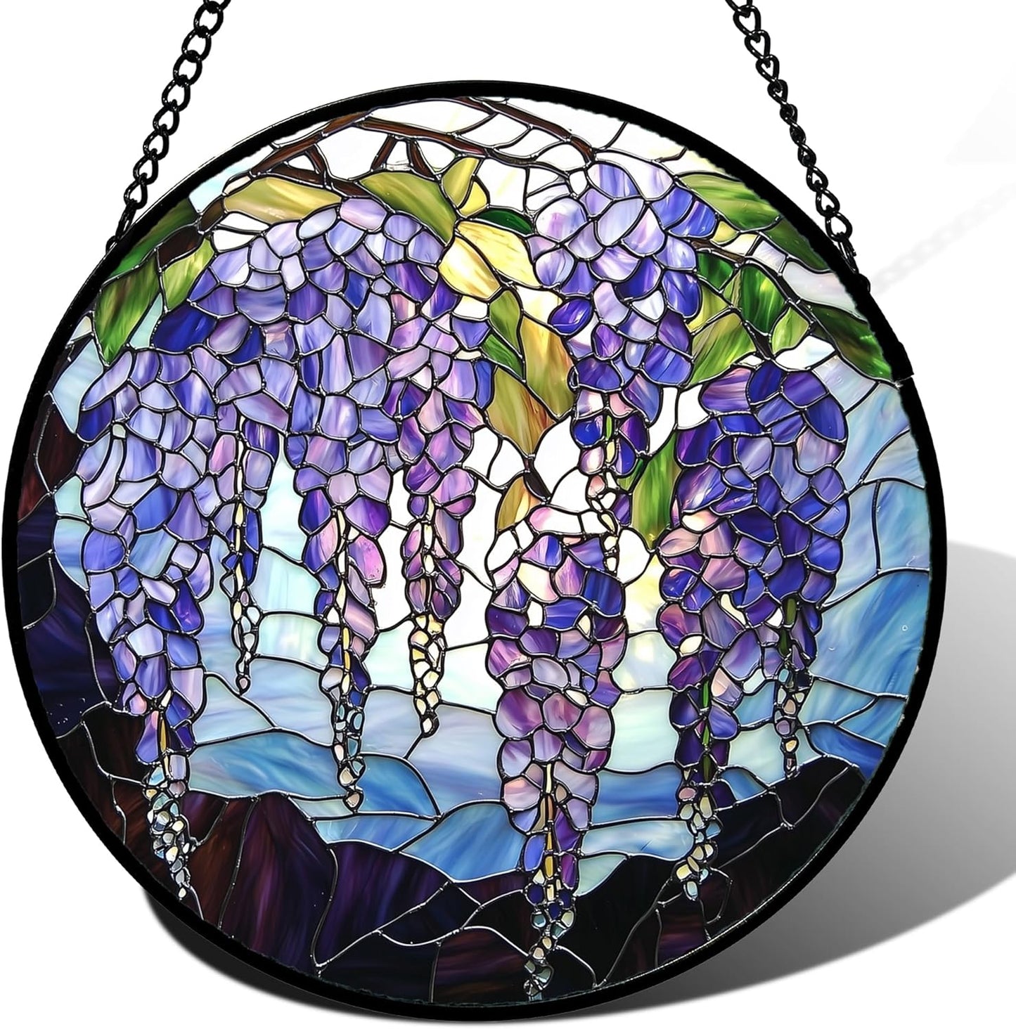 Stained Glass Window Hanging, Purple Wisteria Flowers Suncatcher for Doors Window Home Plant Sun Catchers Decoration Mother's Day Birthday Gifts for Women, Men, and Mom 6.3x6.3 in