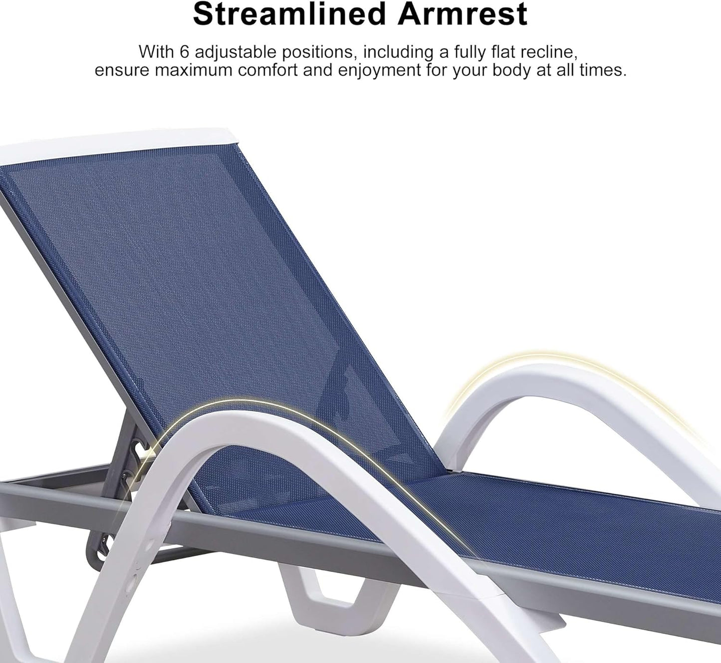 PURPLE LEAF Patio Chaise Lounge Chair Set of 3 Outside Aluminum Plastic Stackable Tanning Chairs with Armrests and Side Table for Pool Sunbathing Beach Deck Outdoor Lounger, Navy Blue